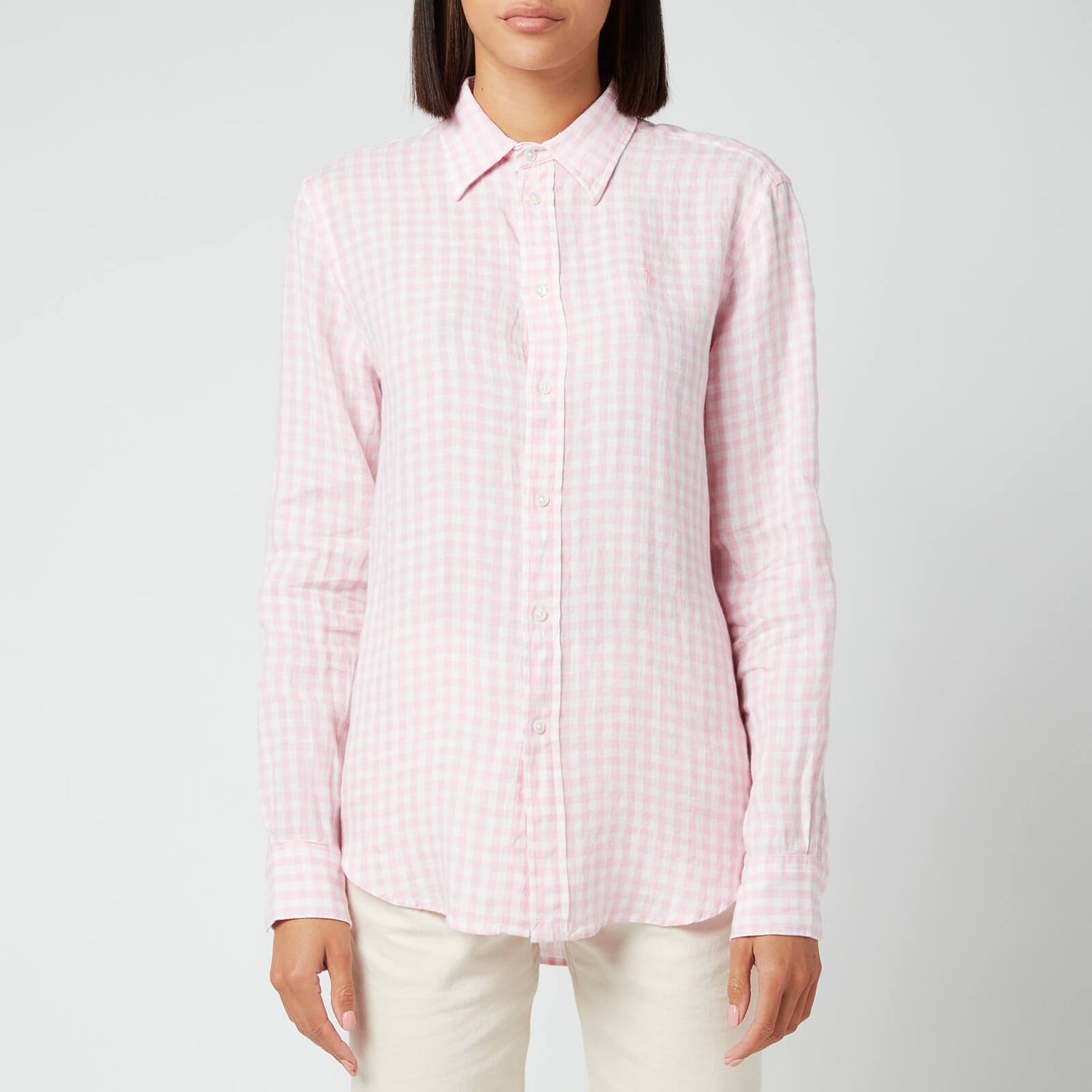 Polo Ralph Lauren Women's Gingham Linen Shirt - 918 Garden Pink/White