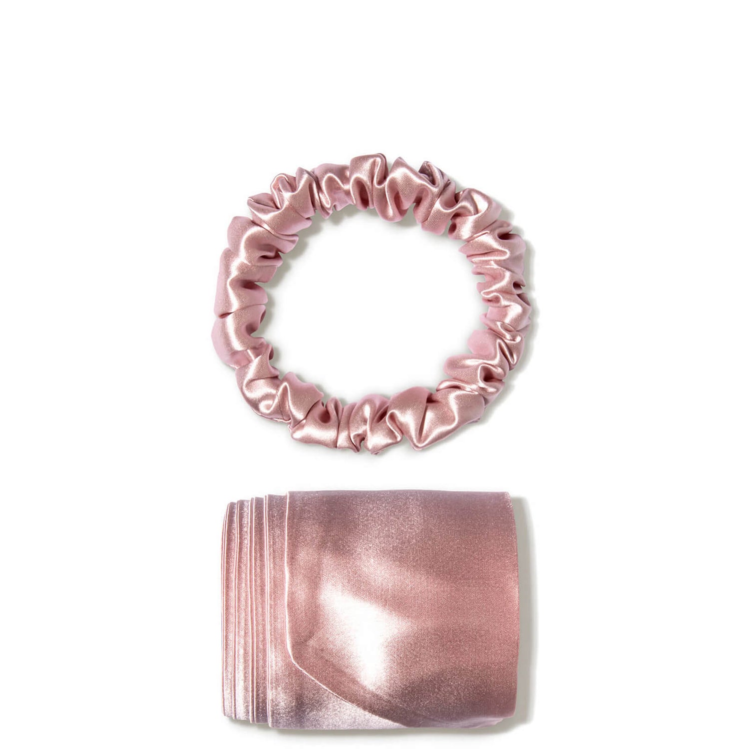 Slip silk ribbon and silk scrunchie - Pink (2 piece)