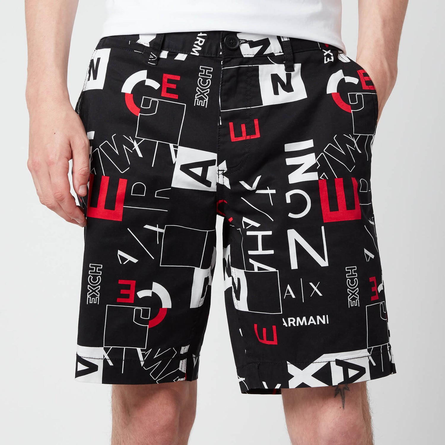Armani Exchange Men's All Over Logo Shorts - Black/Red