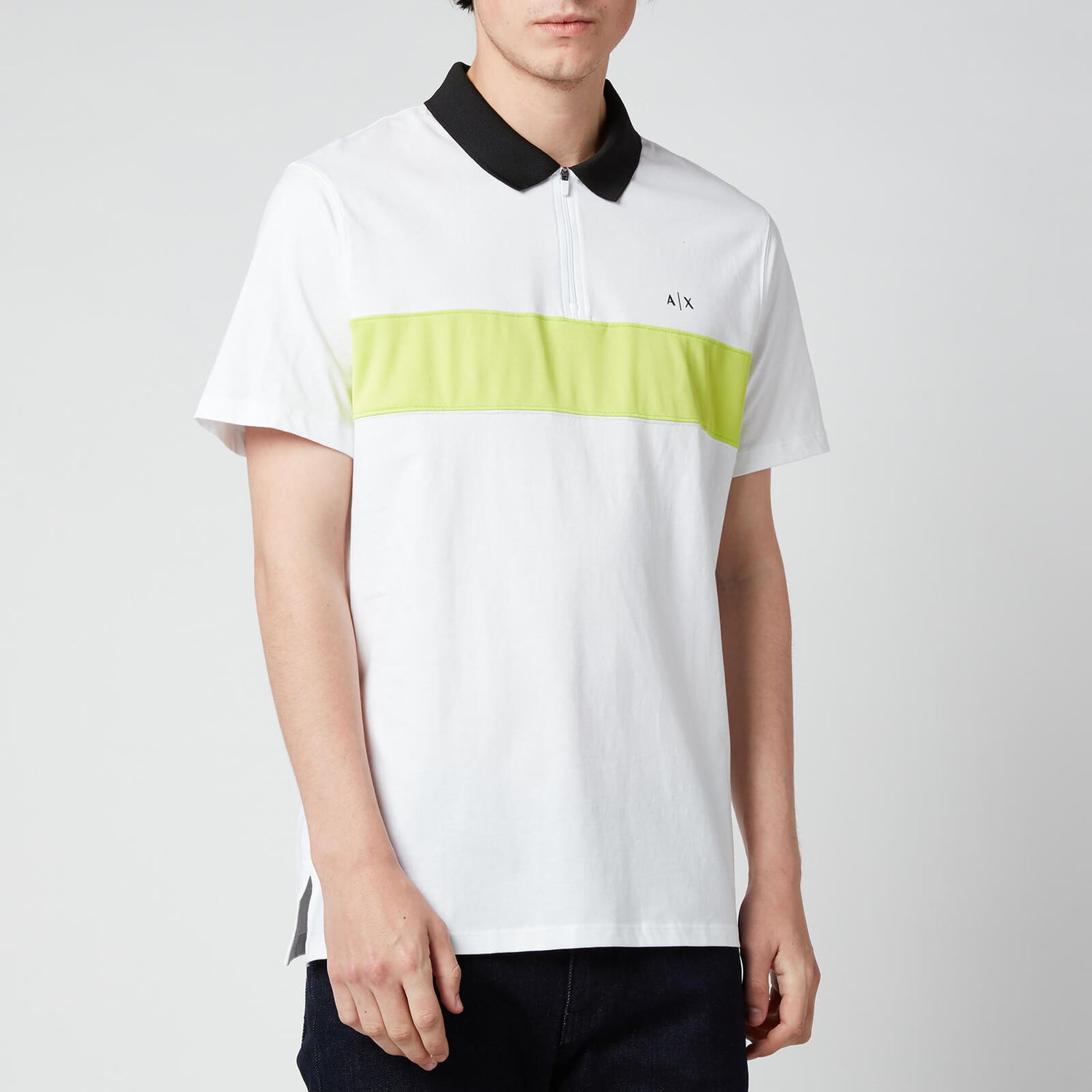 Armani Exchange Men's Neon Stripe Polo Shirt - White/Acid Lime