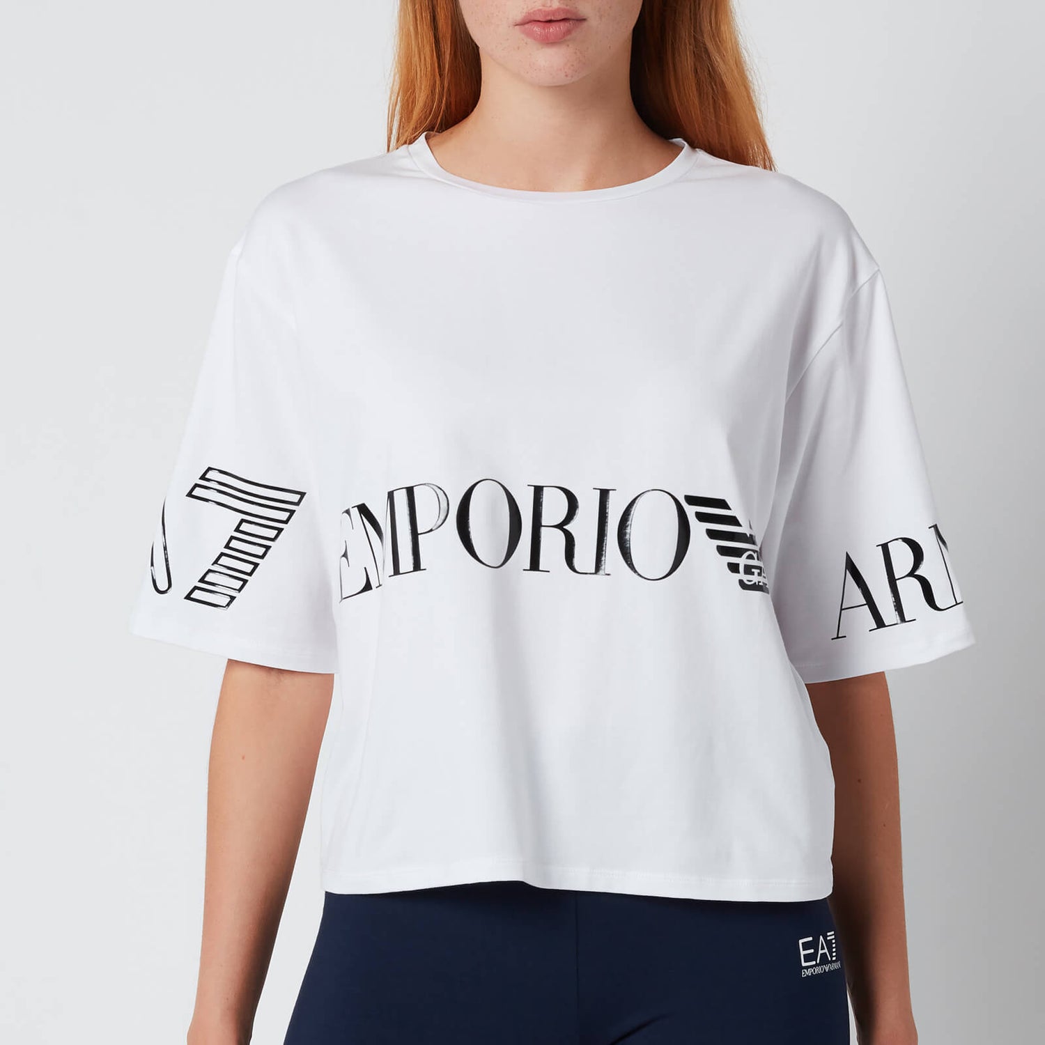 Emporio Armani EA7 Women's Train Shiny Crop T-Shirt - White/Black