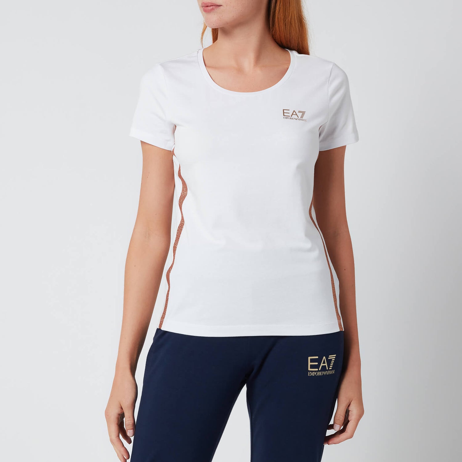 Emporio Armani EA7 Women's Train Logo Series T-Shirt - White/Lurex Bronze