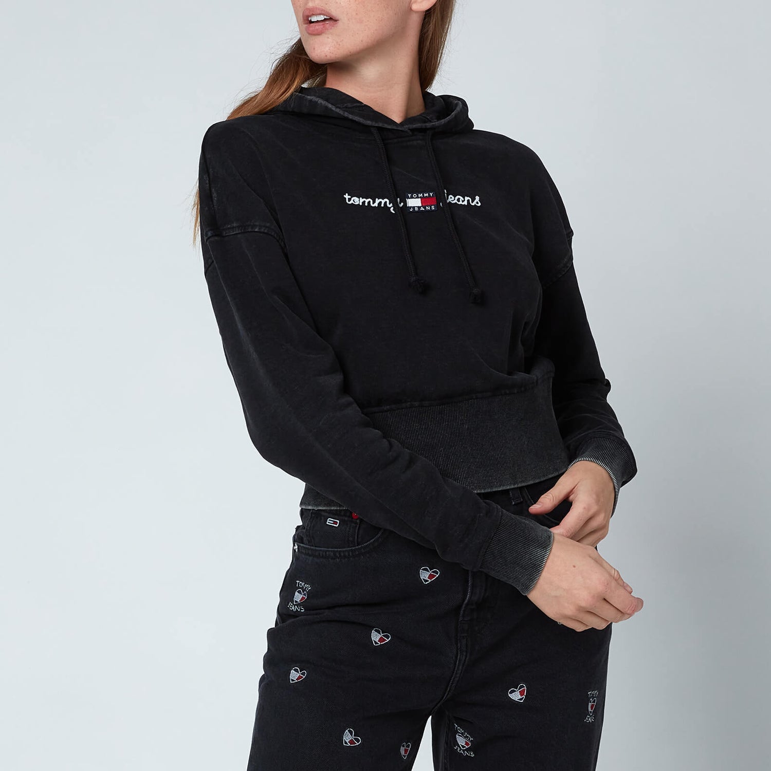Tommy Jeans Women's Tjw Crop Homespun Linear Hoodie - Black
