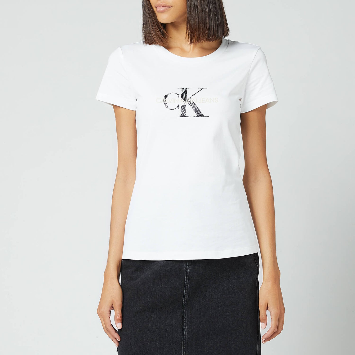 Calvin Klein Jeans Women's Seasonal Filled Monogram T-Shirt - Bright White/Reptile