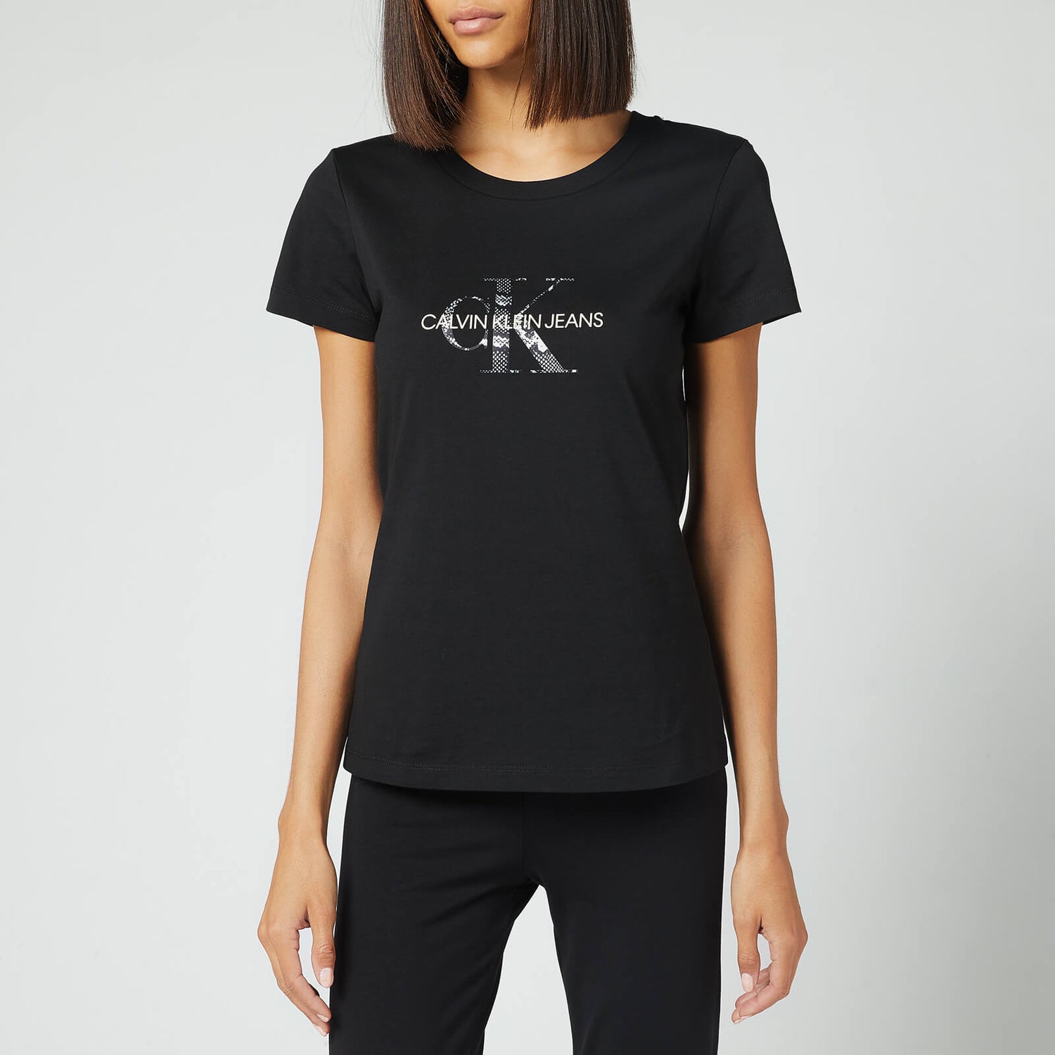 Calvin Klein Jeans Women's Seasonal Filled Monogram T-Shirt - CK Black/Reptile