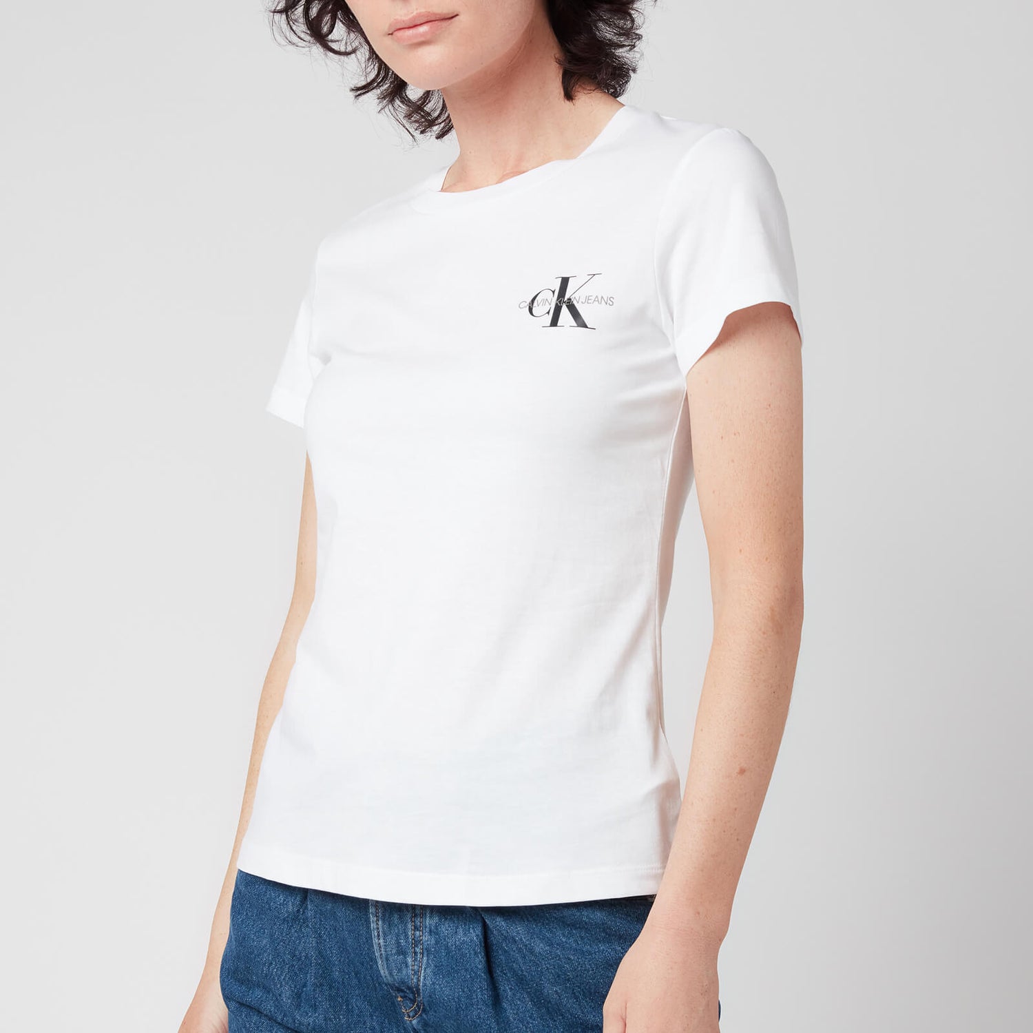 Calvin Klein Jeans Women's Monogram Logo 2-Pack Slim T-Shirt - CK Black/Bright White