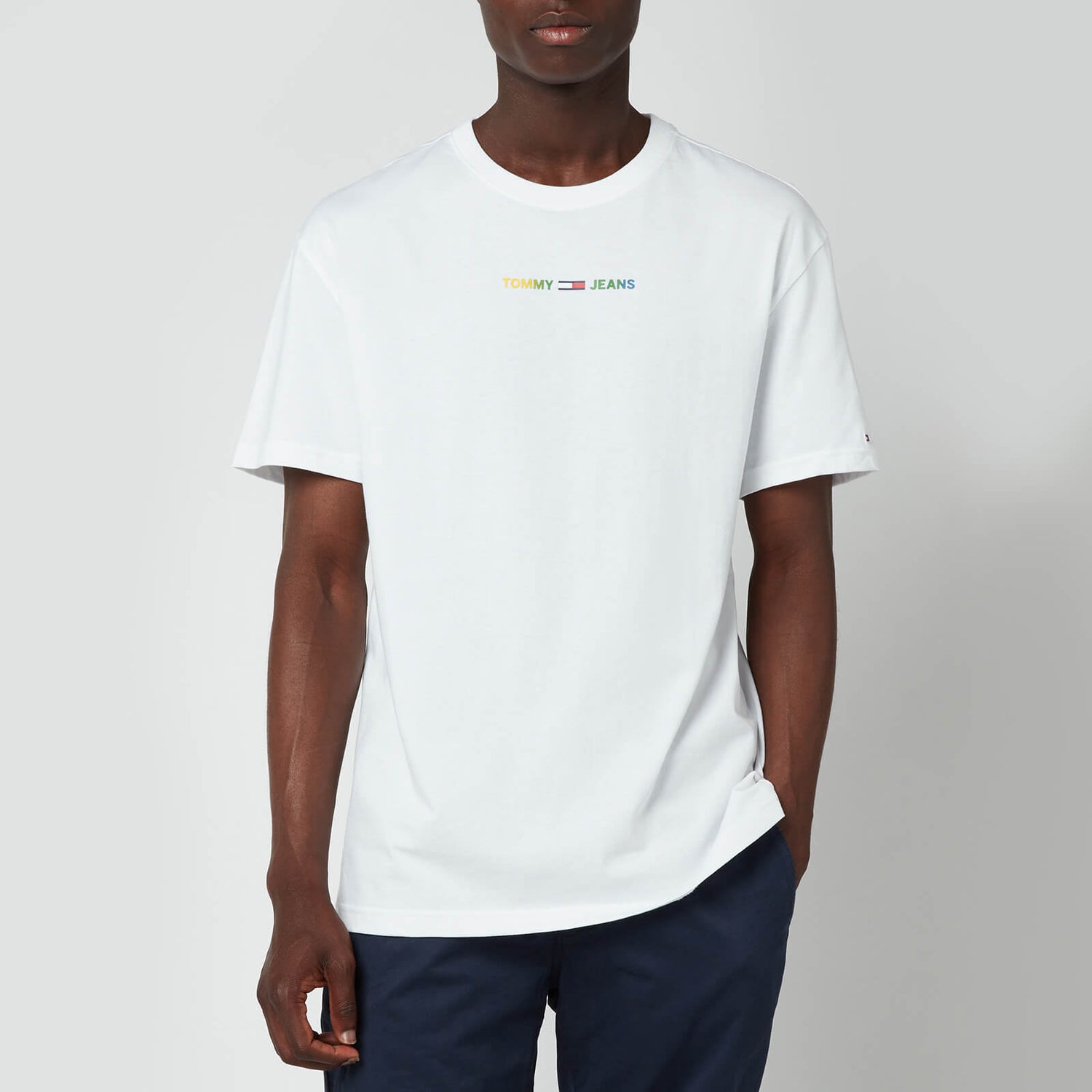 Tommy Jeans Men's Multicolour Logo Linear Logo T-Shirt - White