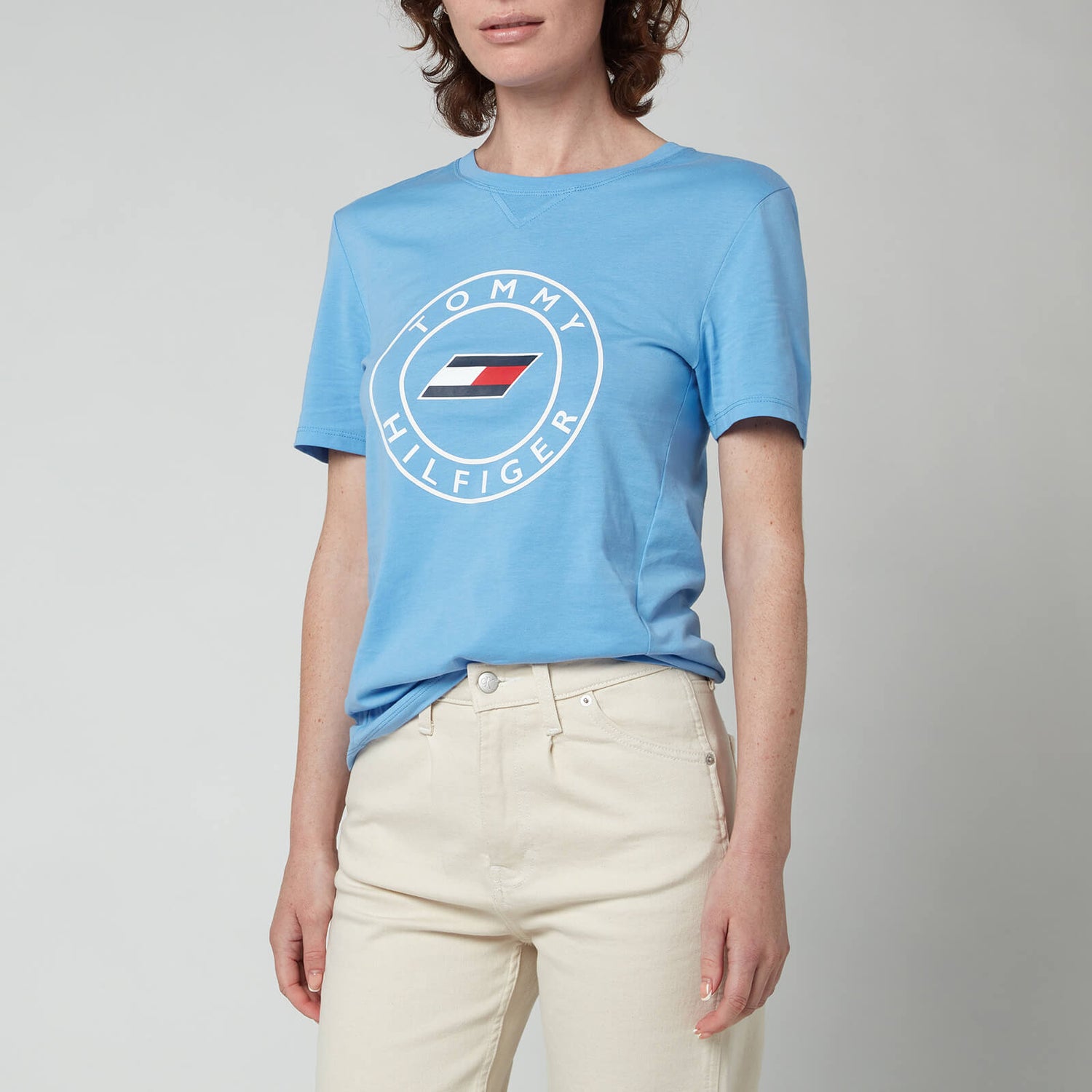 Tommy Sport Women's Slim Round Graphic Crew Neck T-Shirt - Wonder Blue