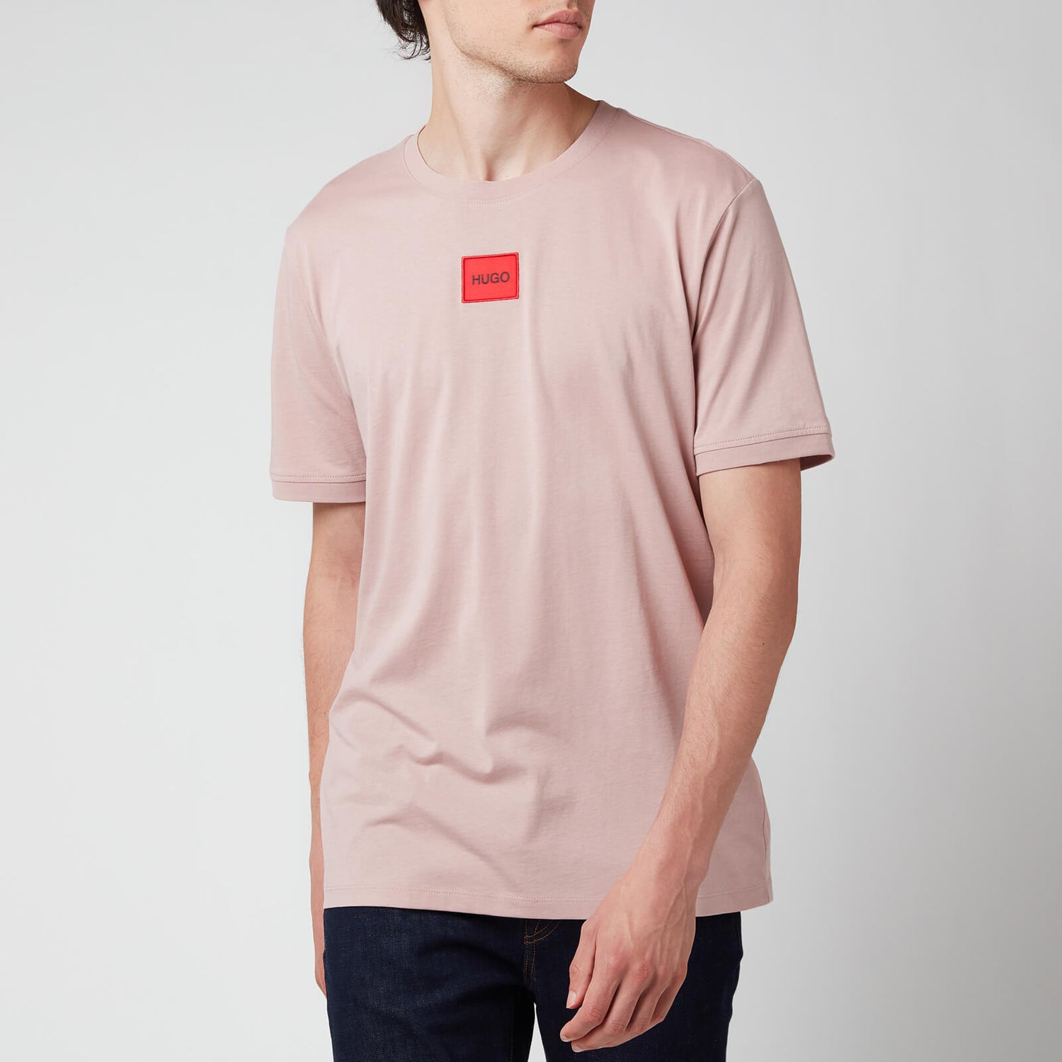 HUGO Men's Regular Fit Red Logo T-Shirt - Light Pink