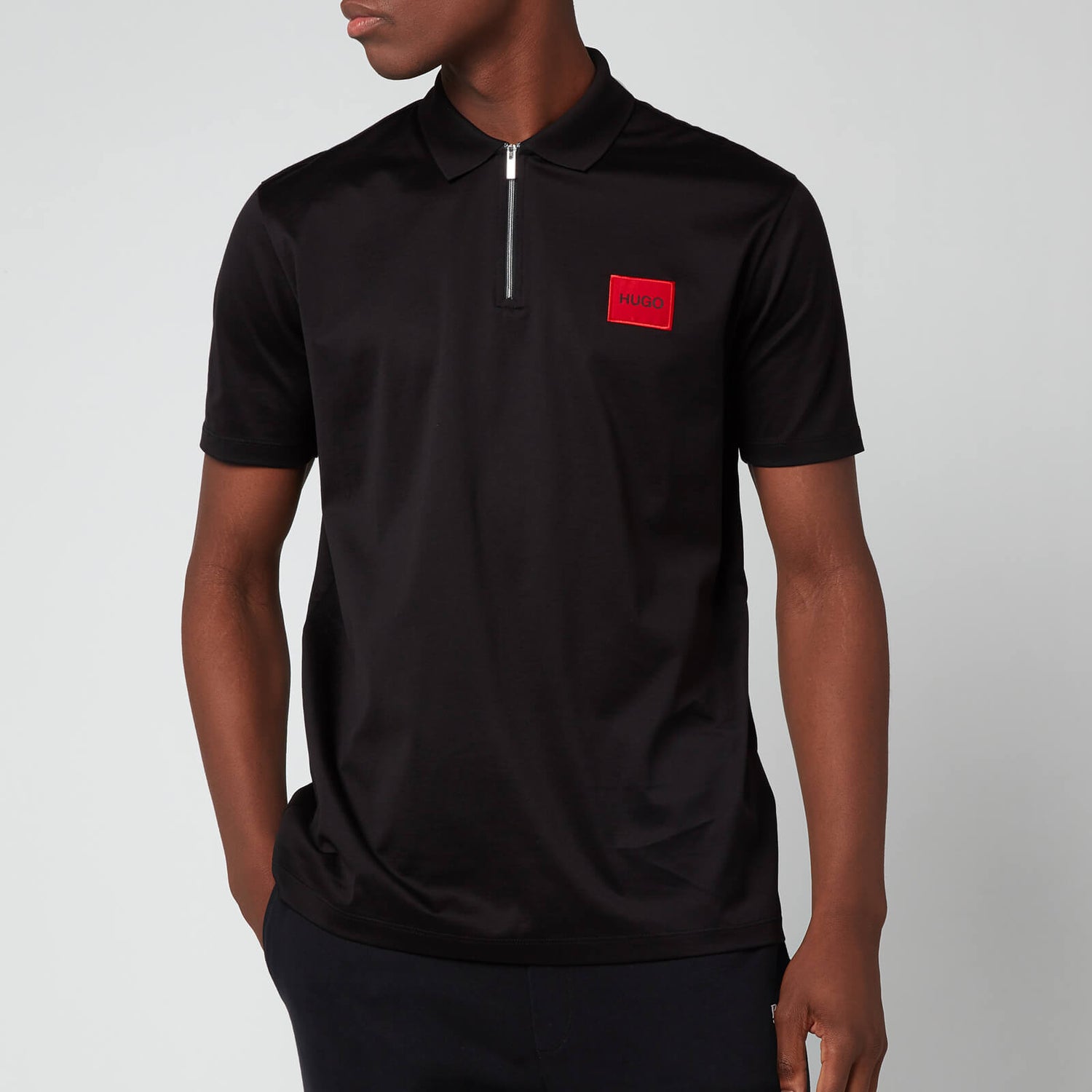 HUGO Men's Half Zip Polo Shirt - Black - S
