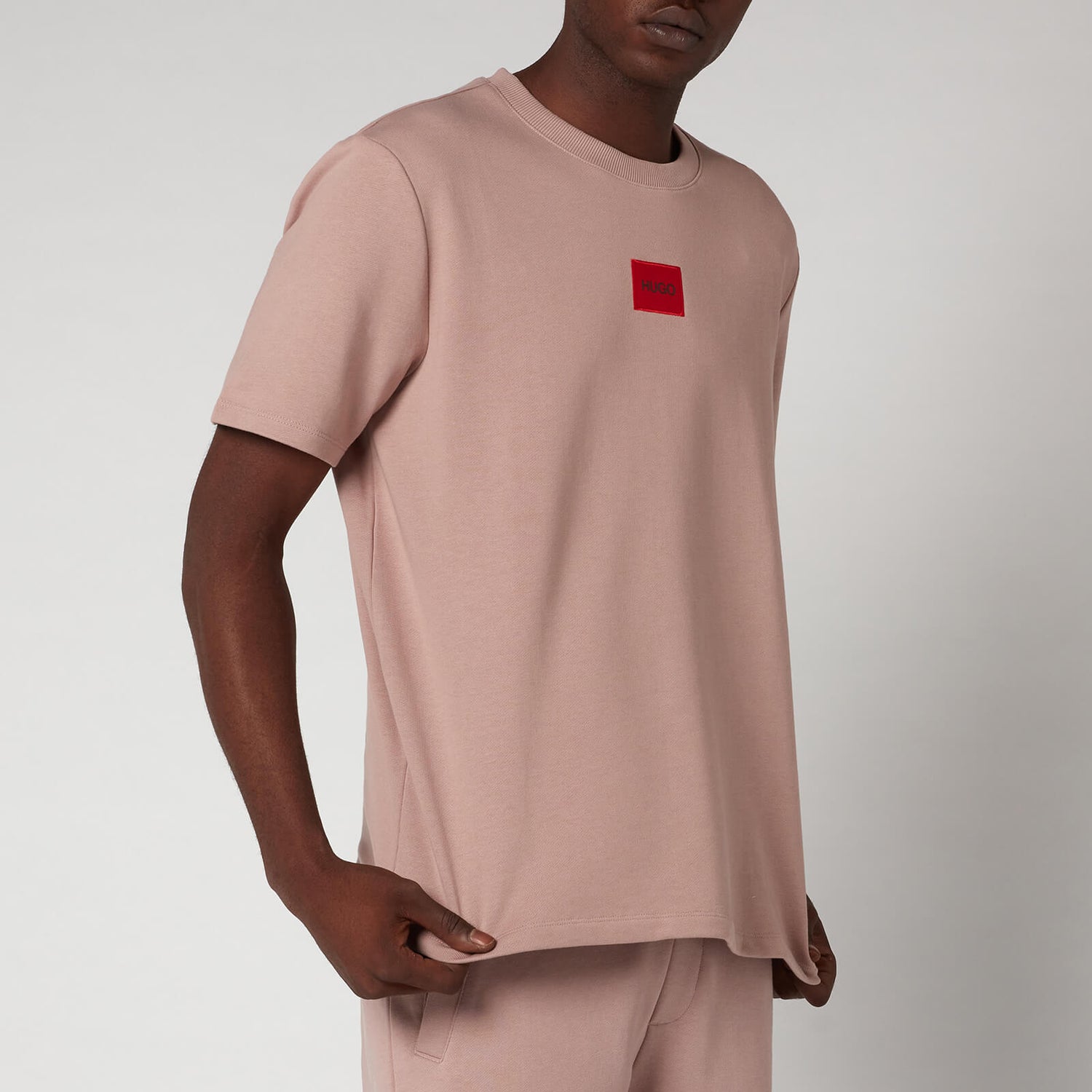 HUGO Men's Relaxed Fit Red Logo T-Shirt - Light Pastel Brown