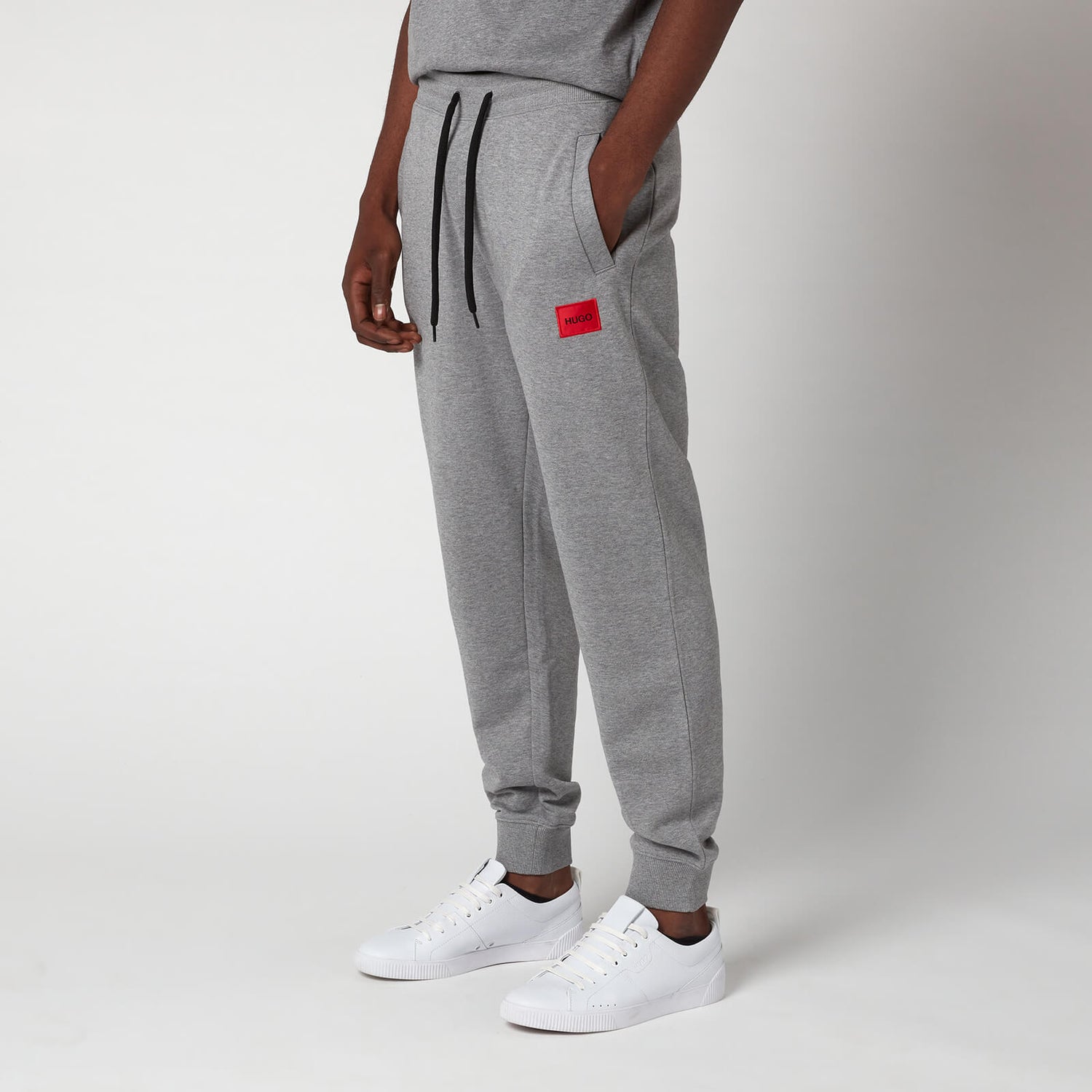 HUGO Men's Red Logo Patch Sweatpants - Medium Grey