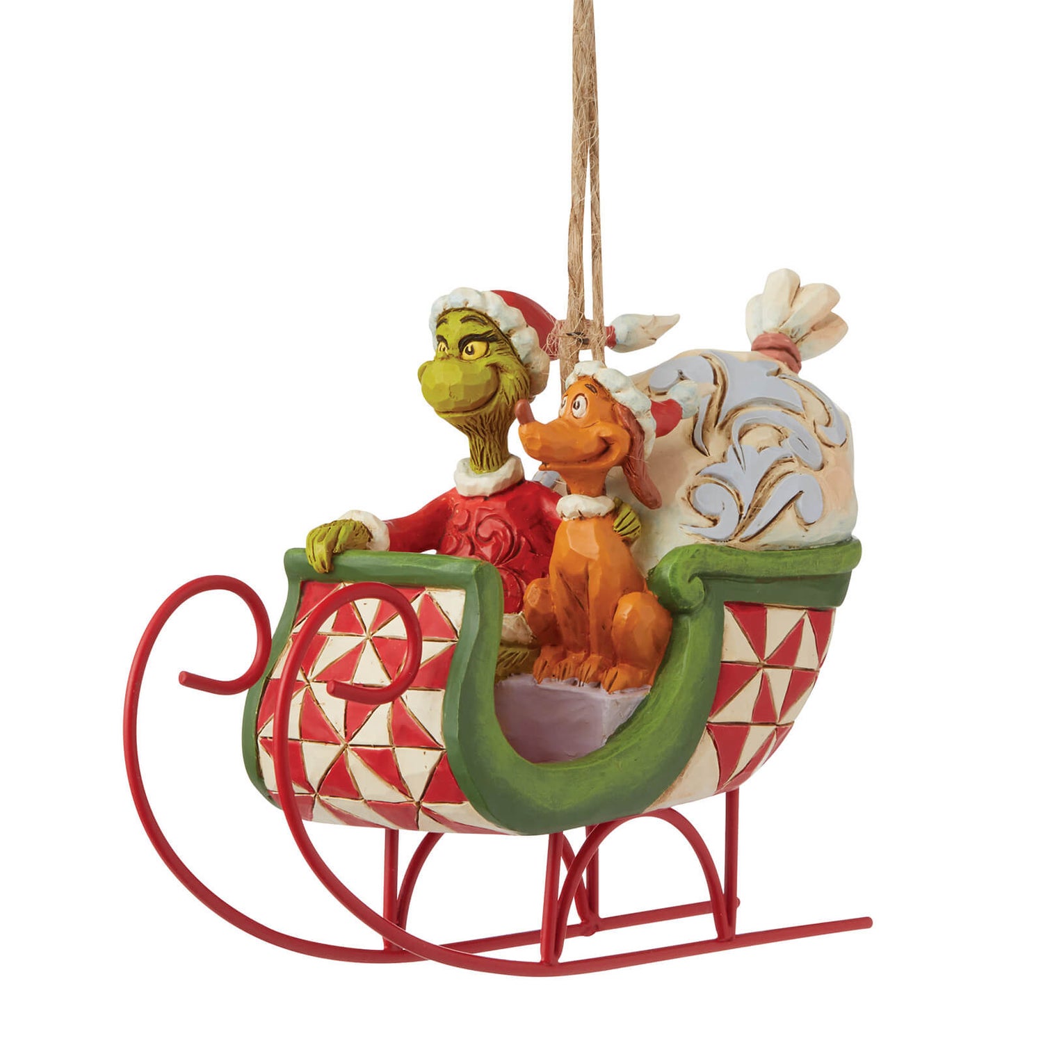 Der Grinch von Jim Shore Grinch & Max in Schlitten hängenden Ornament