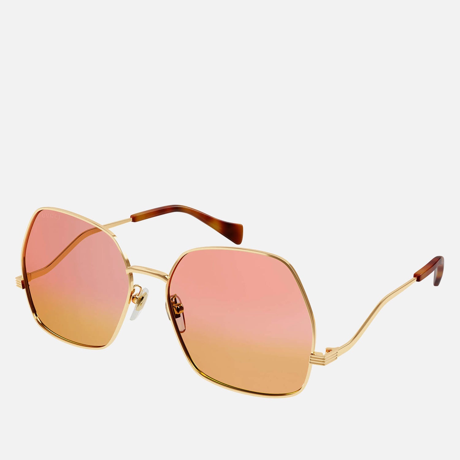 Gucci Women's Over Sized Metal Frame Wave Sunglasses - Gold/Pink