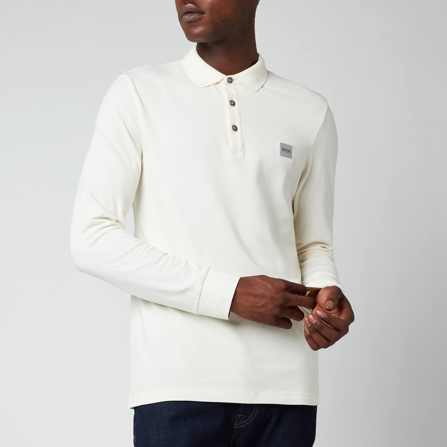 BOSS Casual Men's Long Sleeve Slim Fit Pique Polo Shirt - Light Beige