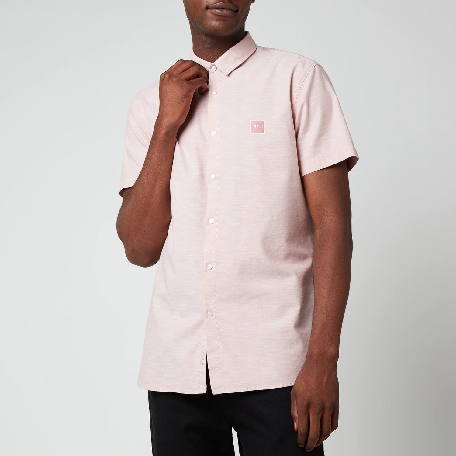 BOSS Casual Men's Logo Patch Slim Fit Short Sleeve Shirt - Pastel Pink