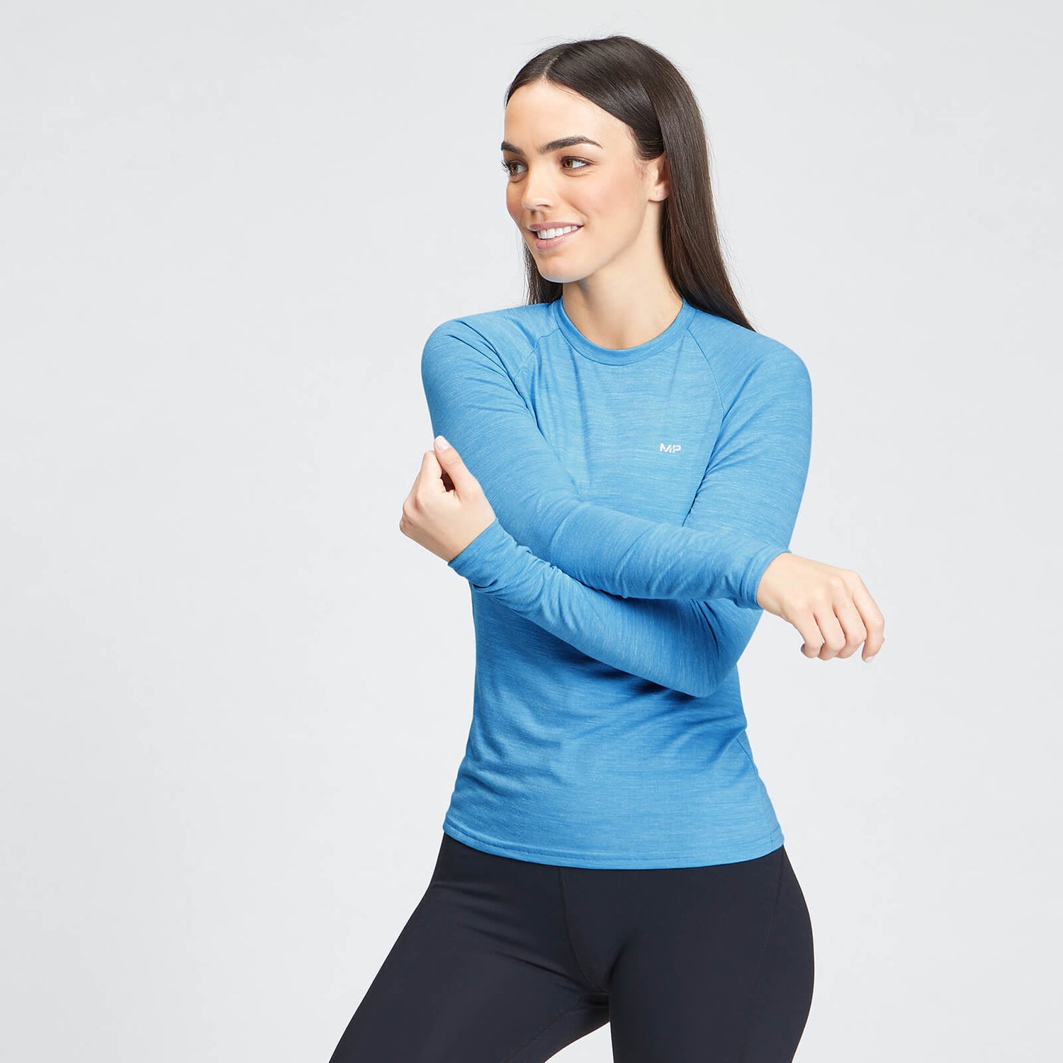 MP Women's Performance Long Sleeve Training T-Shirt - Bright Blue Marl with White Fleck - XS