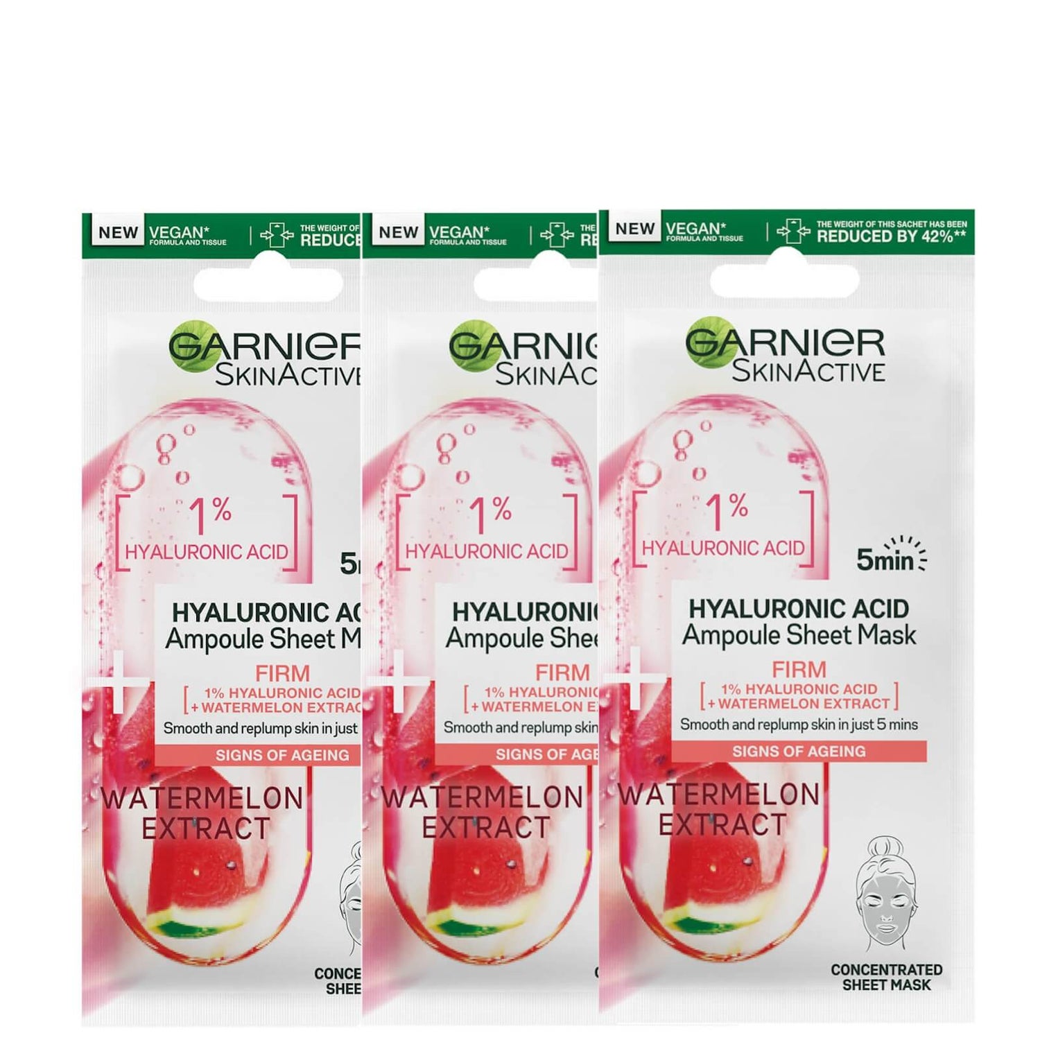 Garnier Ampoule Watermelon and 1% Hyaluronic Acid Sheet Mask Set (Pack of 3)