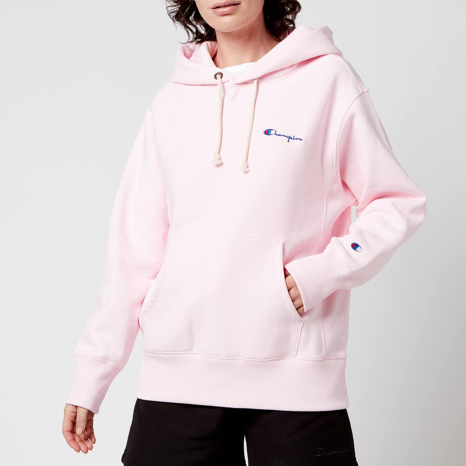 Champion Women's Small Script Hooded Sweatshirt - Light Pink