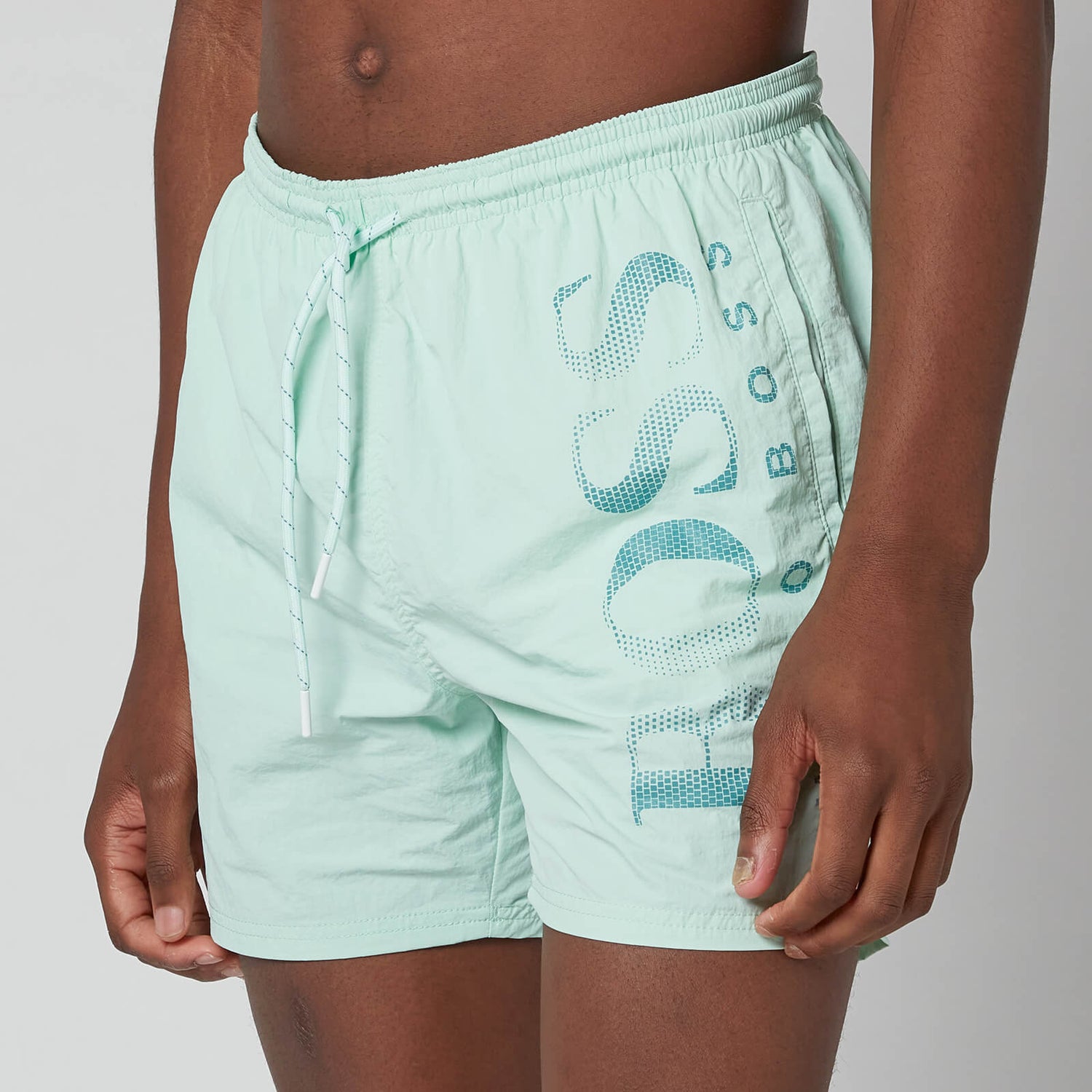 BOSS Bodywear Men's Technical Fabric Logo Swimshorts - Light Pastel Green