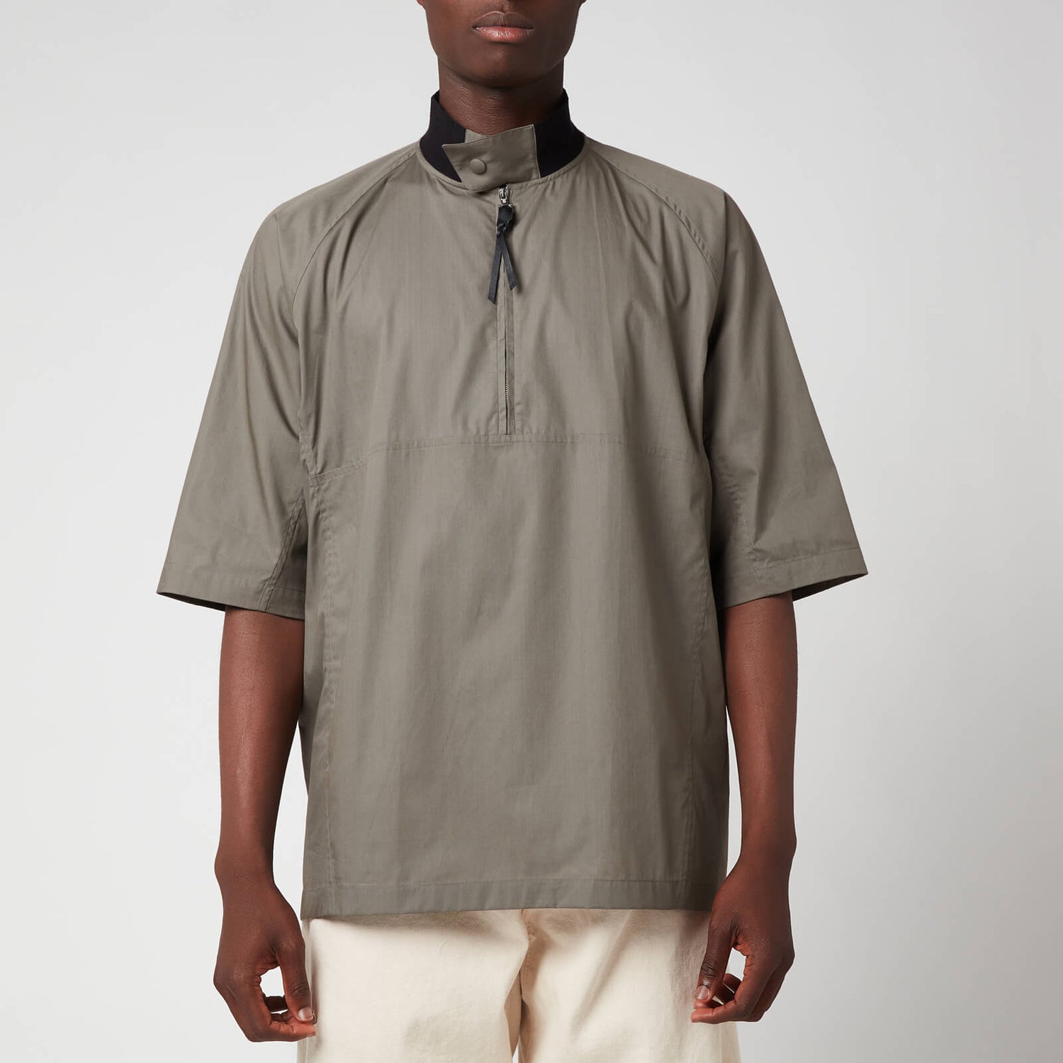 Salvatore Ferragamo Men's Short Sleeve Zip Shirt - Grey/Brown - S