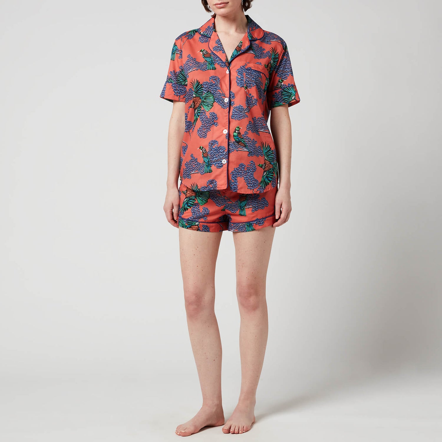Desmond & Dempsey Women's Passerine Short Sleeve Pyjama Set - Coral - S