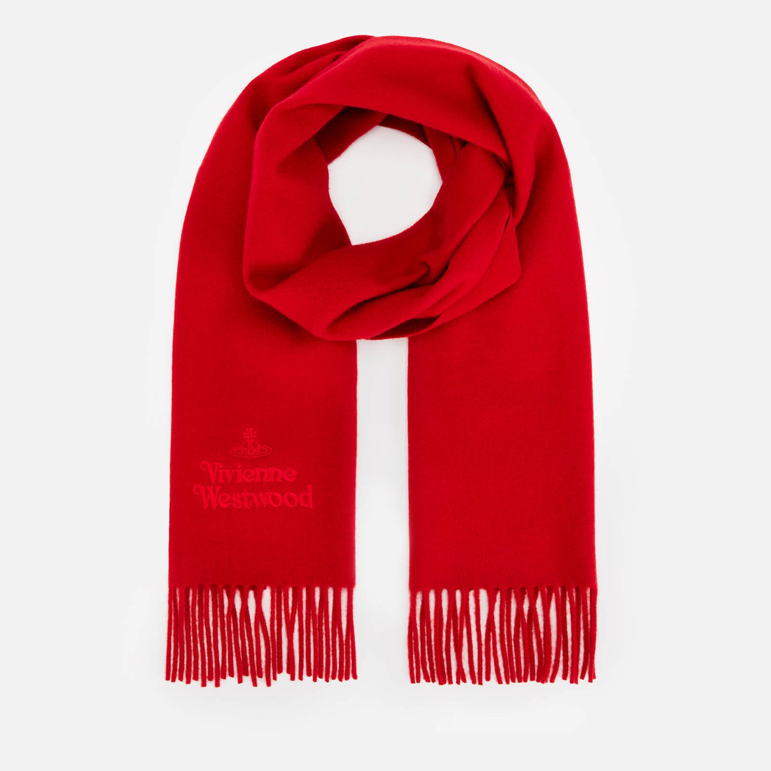 Vivienne Westwood Women's Embroidered Lambswool Scarf 30X180 - Red