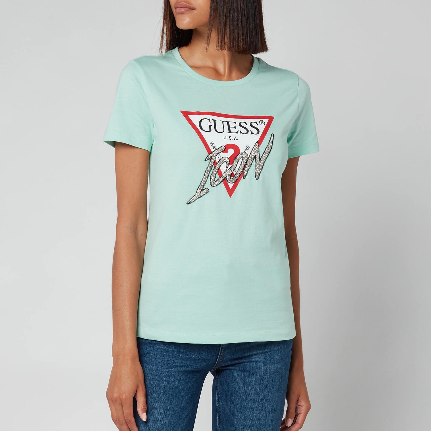 Guess Women's Short Sleeve Crewneck Icon T-Shirt - Surf Jade