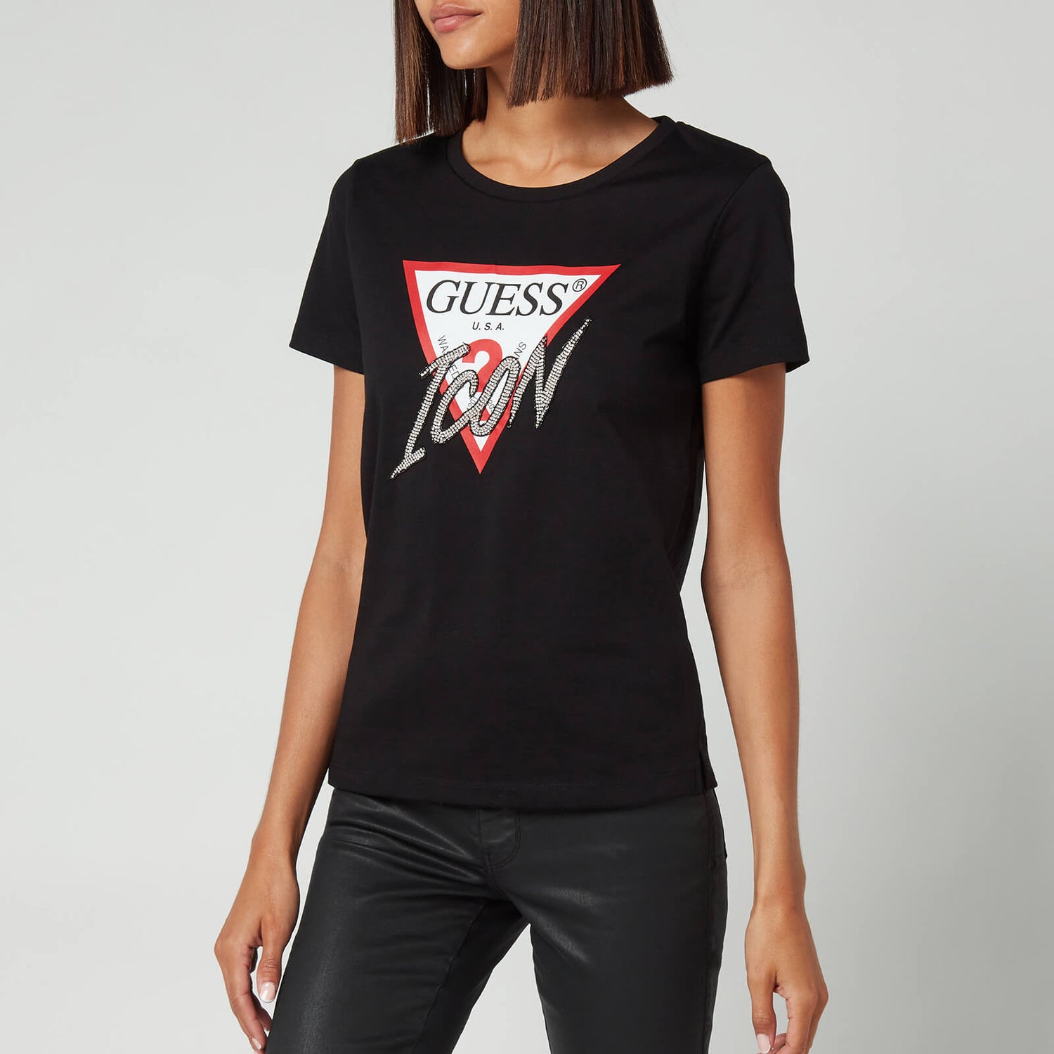 Guess Women's Short Sleeve Crewneck Icon T-Shirt - Jet Black