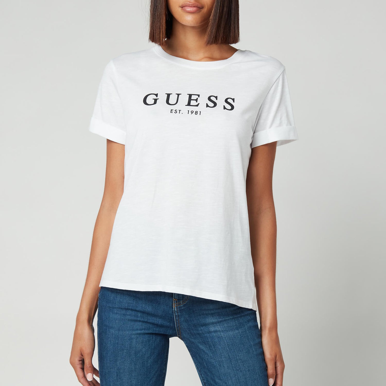 Guess Women's 1981 Roll Cuff Logo T-Shirt - Pure White - XS