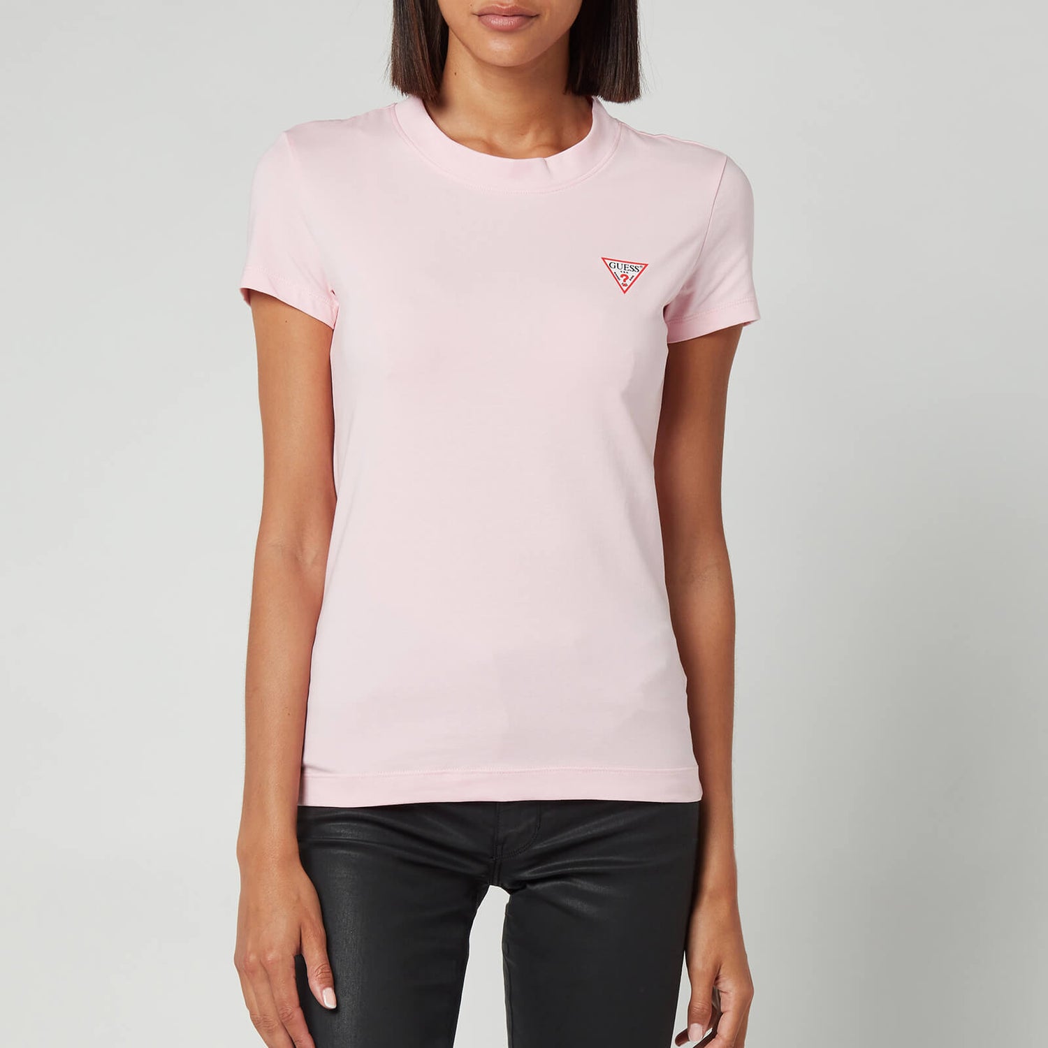 Guess Women's Short Sleeve Crewneck Mini Triangle T-Shirt - Taffy Light Pink