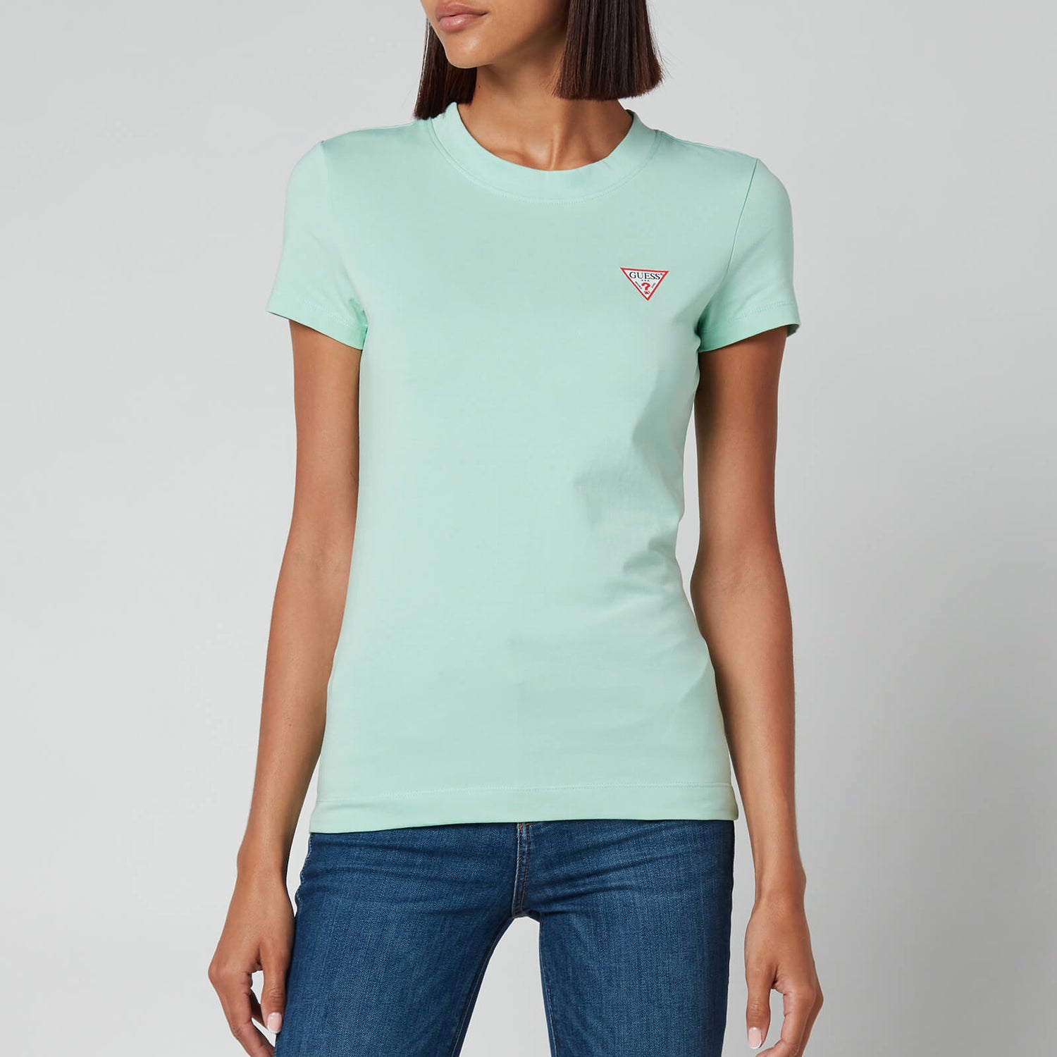 Guess Women's Short Sleeve Crewneck Mini Triangle T-Shirt - Surf Jade