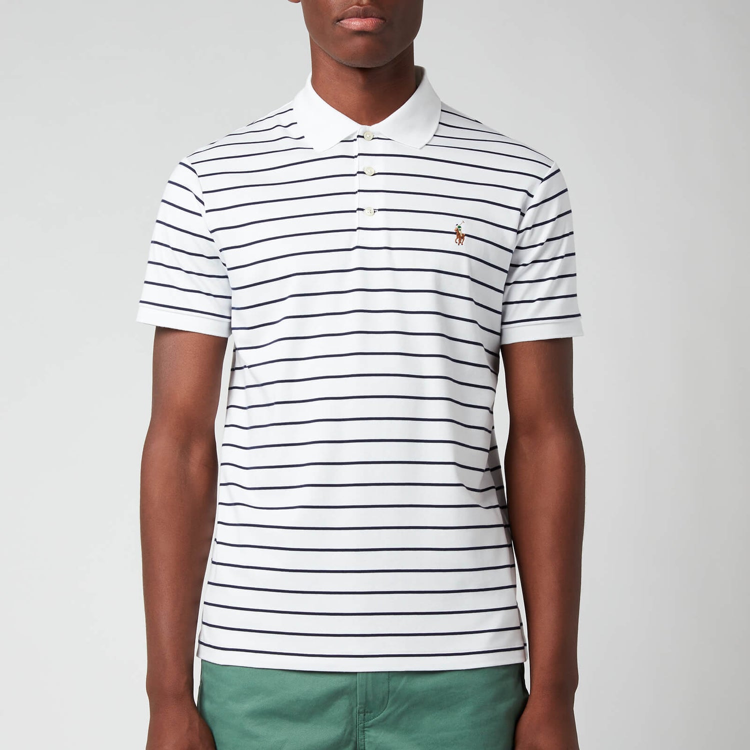Polo Ralph Lauren Men's Pima Stripe Polo Shirt - White/French Navy