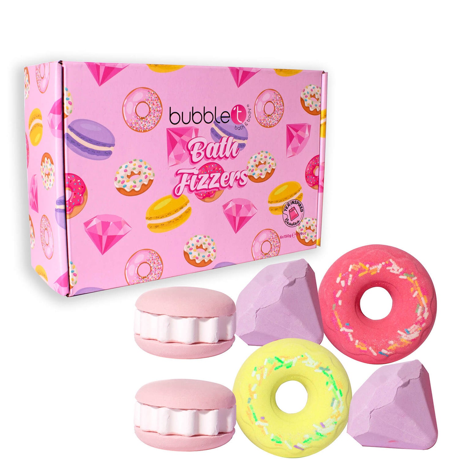 Bubble T Donut, Diamond and Macaron Bath Fizzer Gift Set