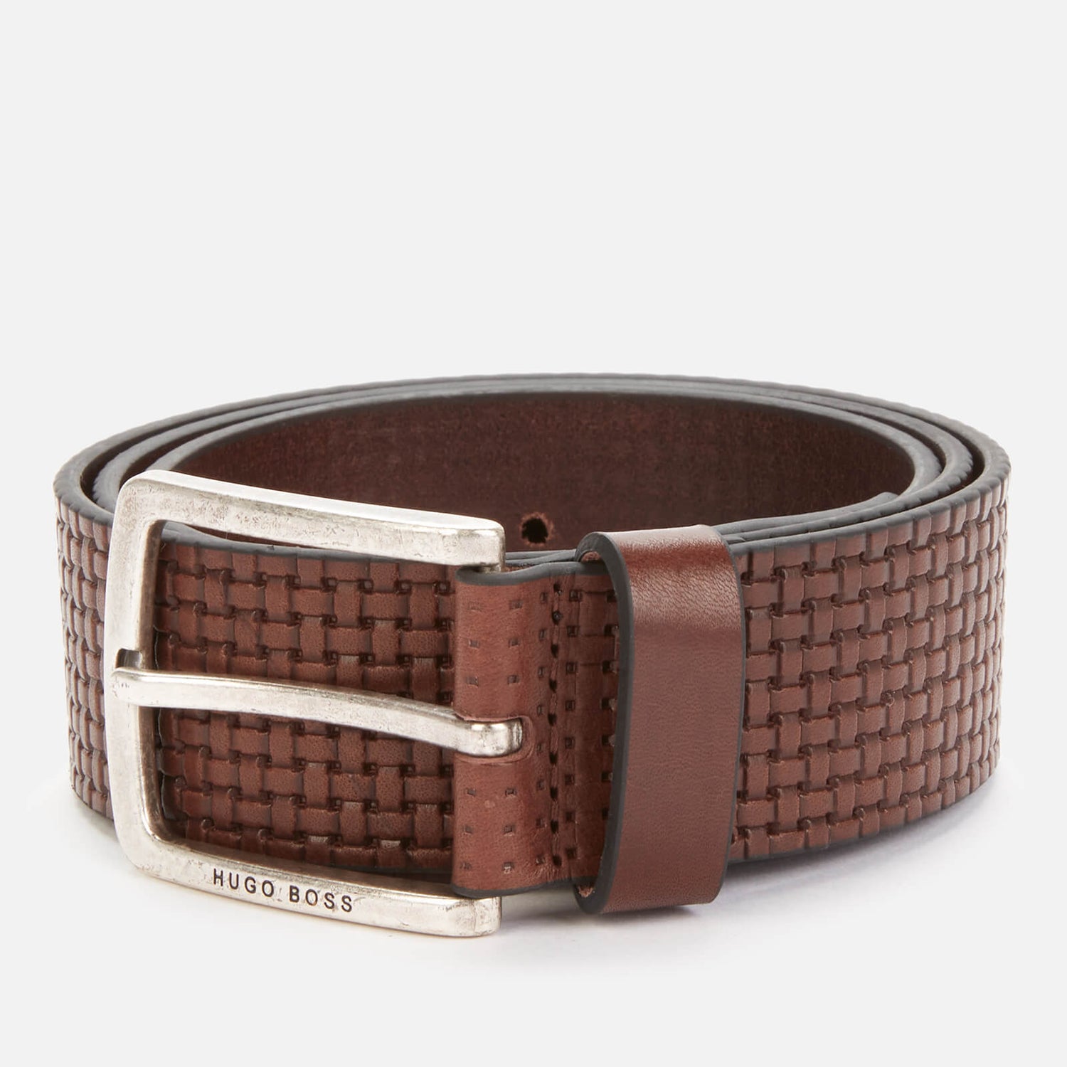 BOSS Men's Non Reversible Casual Print Belt - Dark Brown