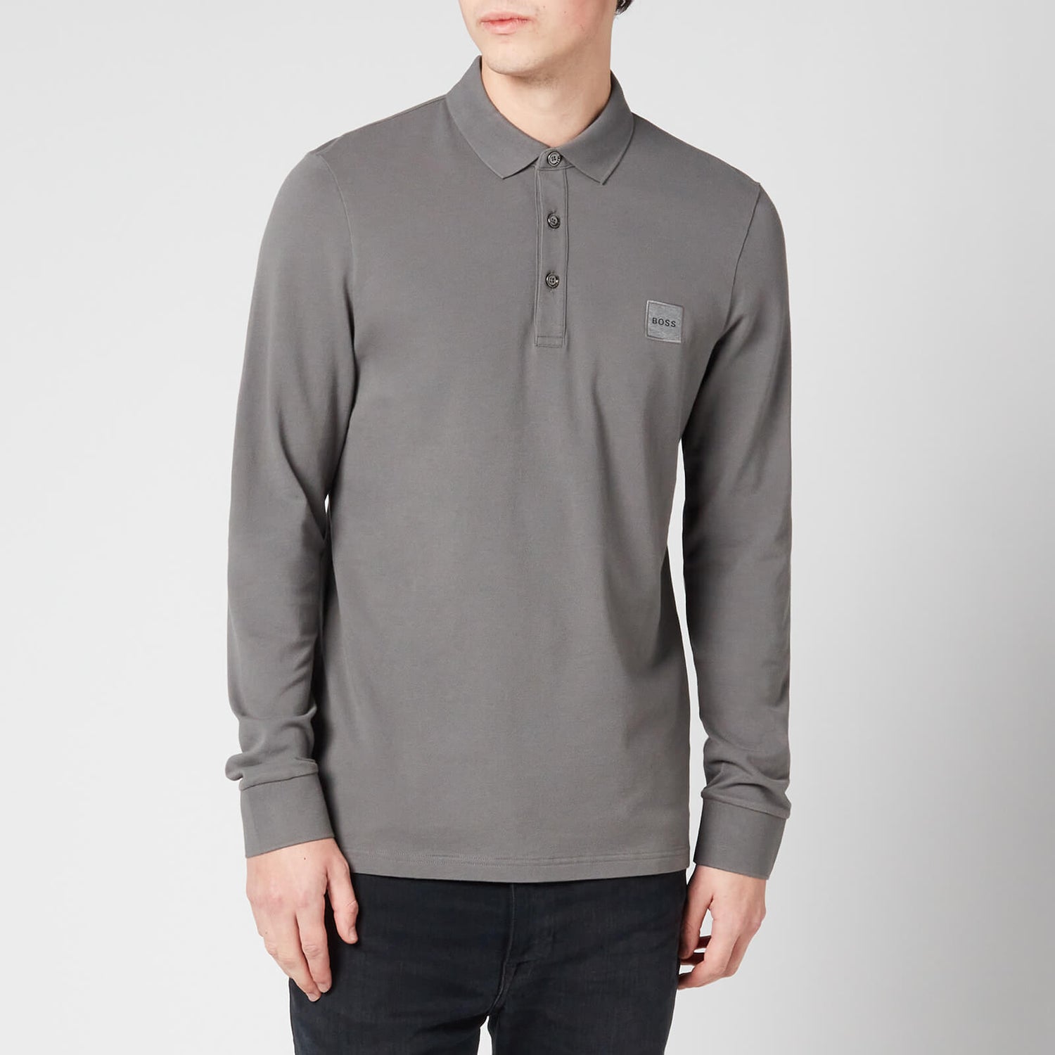 BOSS Casual Men's Passerby Long Sleeve Polo Shirt - Dark Grey