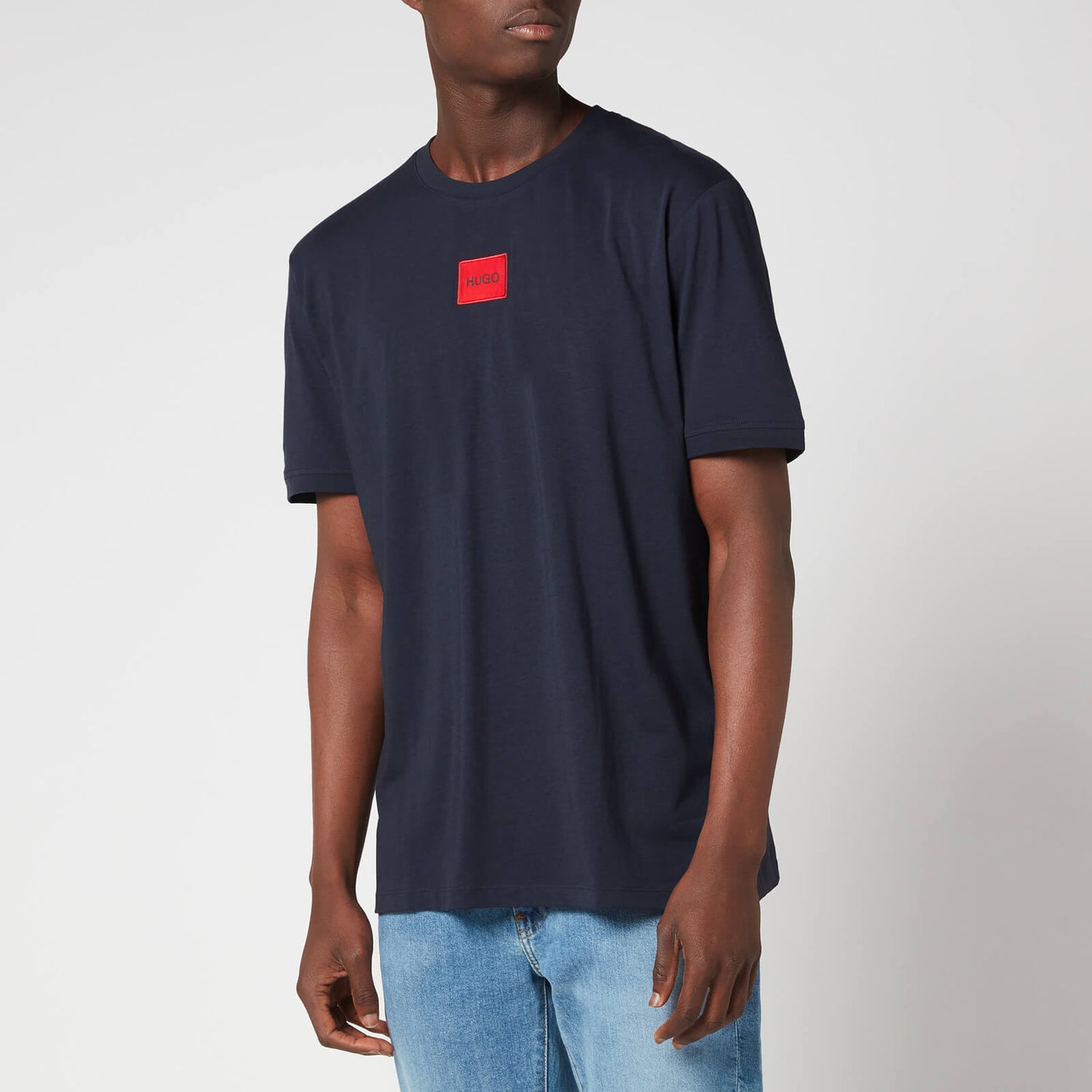 HUGO Men's Regular Fit Red Logo T-Shirt - Dark Blue - S