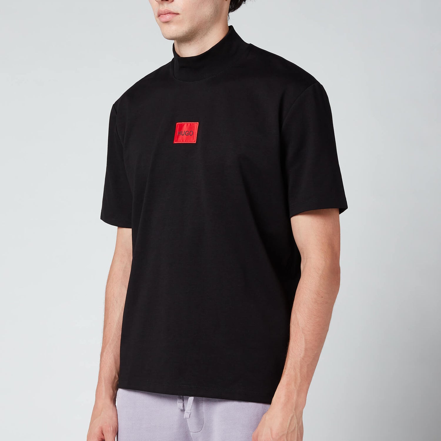 HUGO Men's Regular Fit Red Logo High Collar T-Shirt - Black