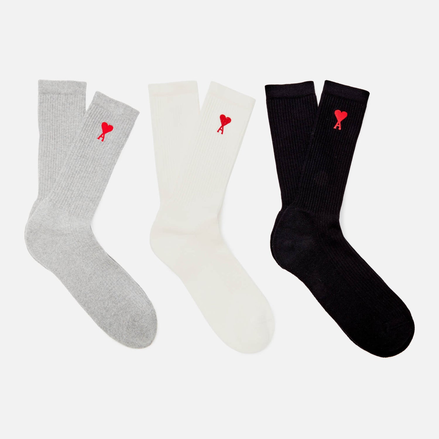 AMI Men's 3-Pack De Coeur Socks - Off White/Grey/Black - 40-46