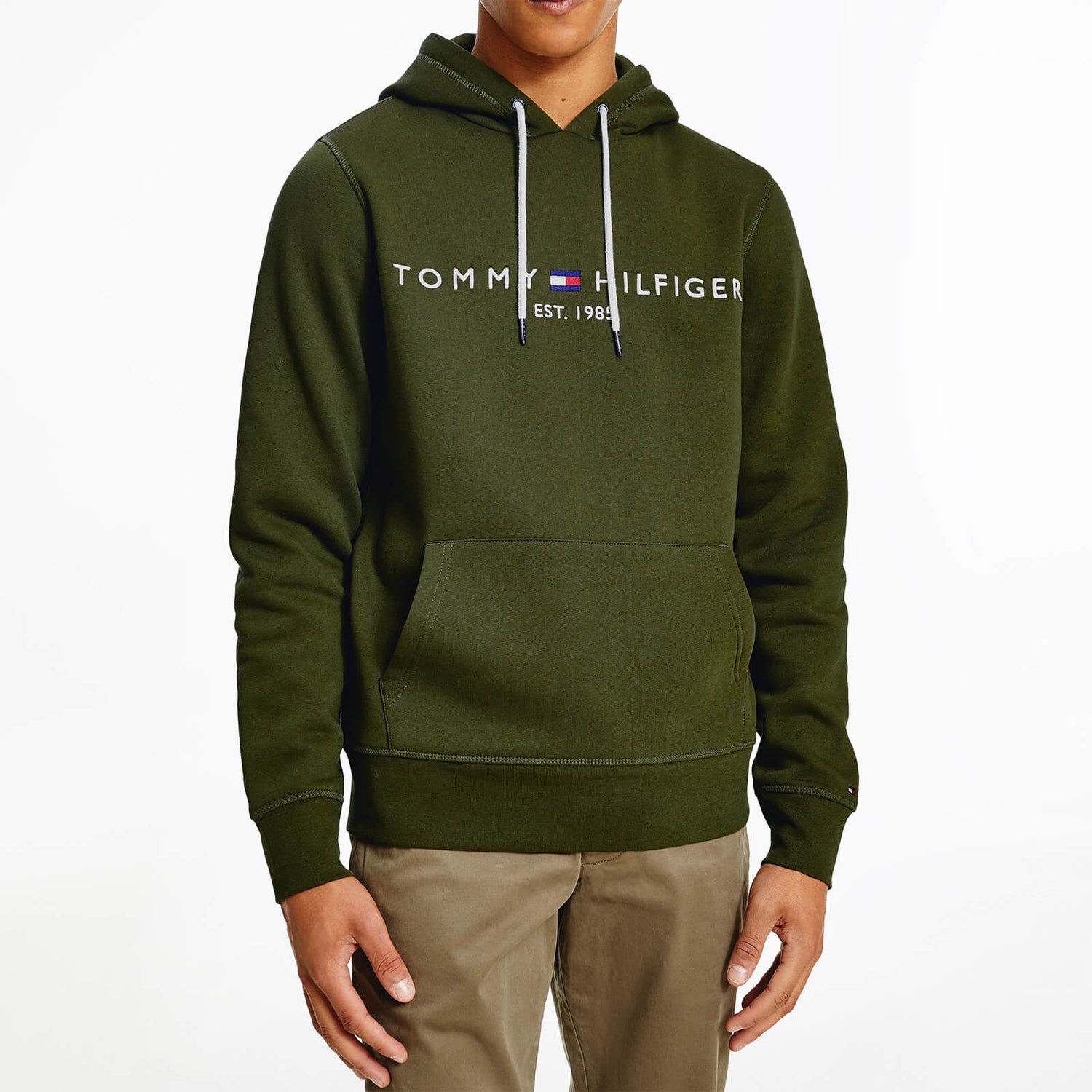 Tommy Hilfiger Men s Logo Pullover Hoodie Olive TheHut