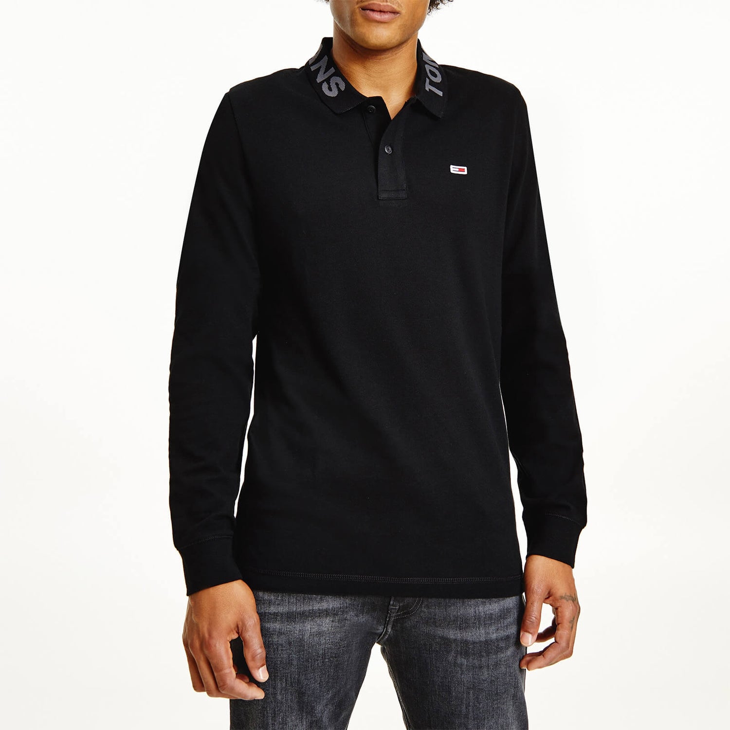 Tommy Jeans Men's Tonal Logo Long Sleeve Polo Shirt - Black - S