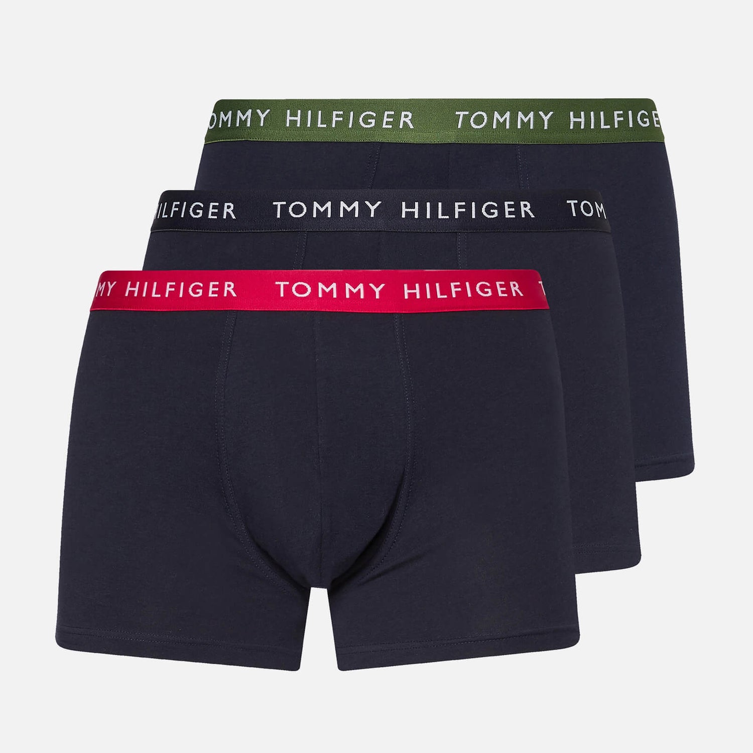 Tommy Hilfiger Men's 3-Pack Contrast Waistband Trunks - Blaze Red/Desert Sky/Golfway Green - S