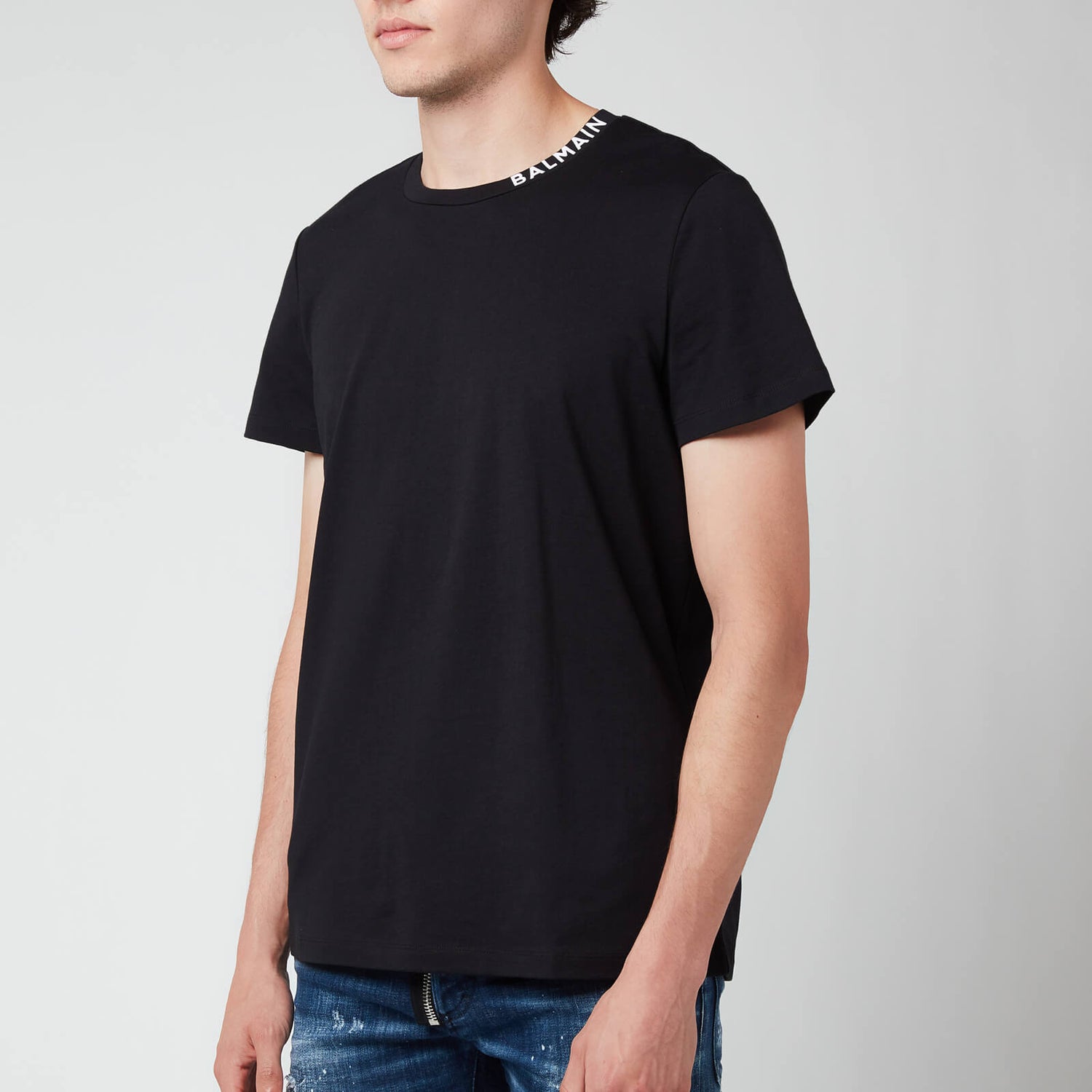Balmain Men's Printed Collar T-Shirt - Black/White - S