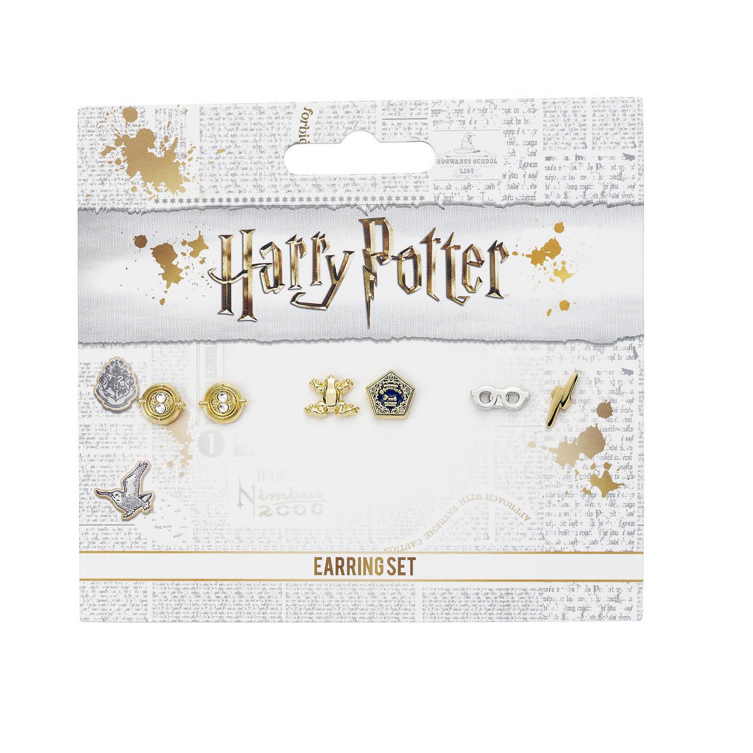 Harry Potter Stud Earring Set - Time Turner, Chocolate Frog, Glasses & Lightning Bolt - Silver