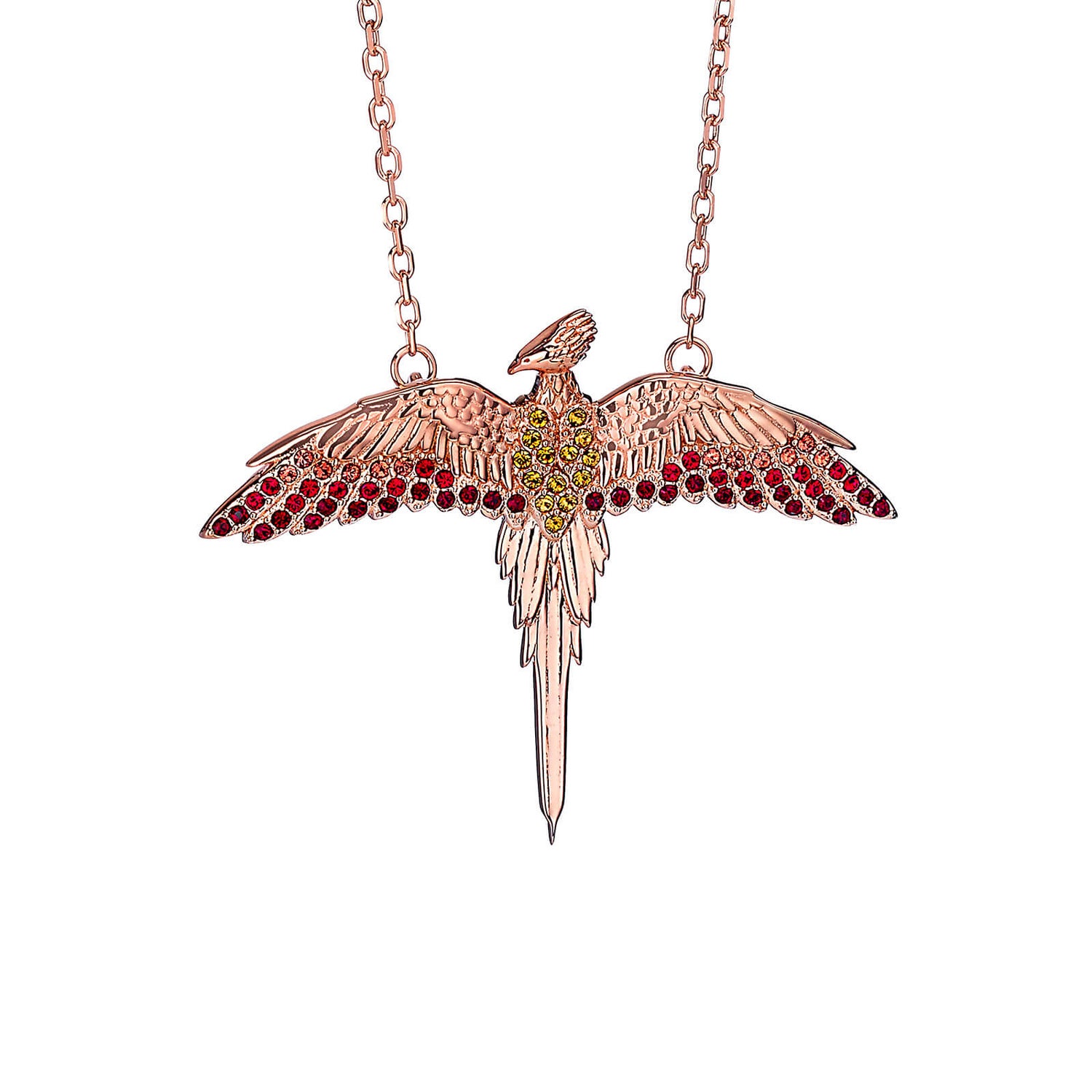 Harry Potter Fawkes The Pheonix Necklace Embellished with Crystals - Rose Gold