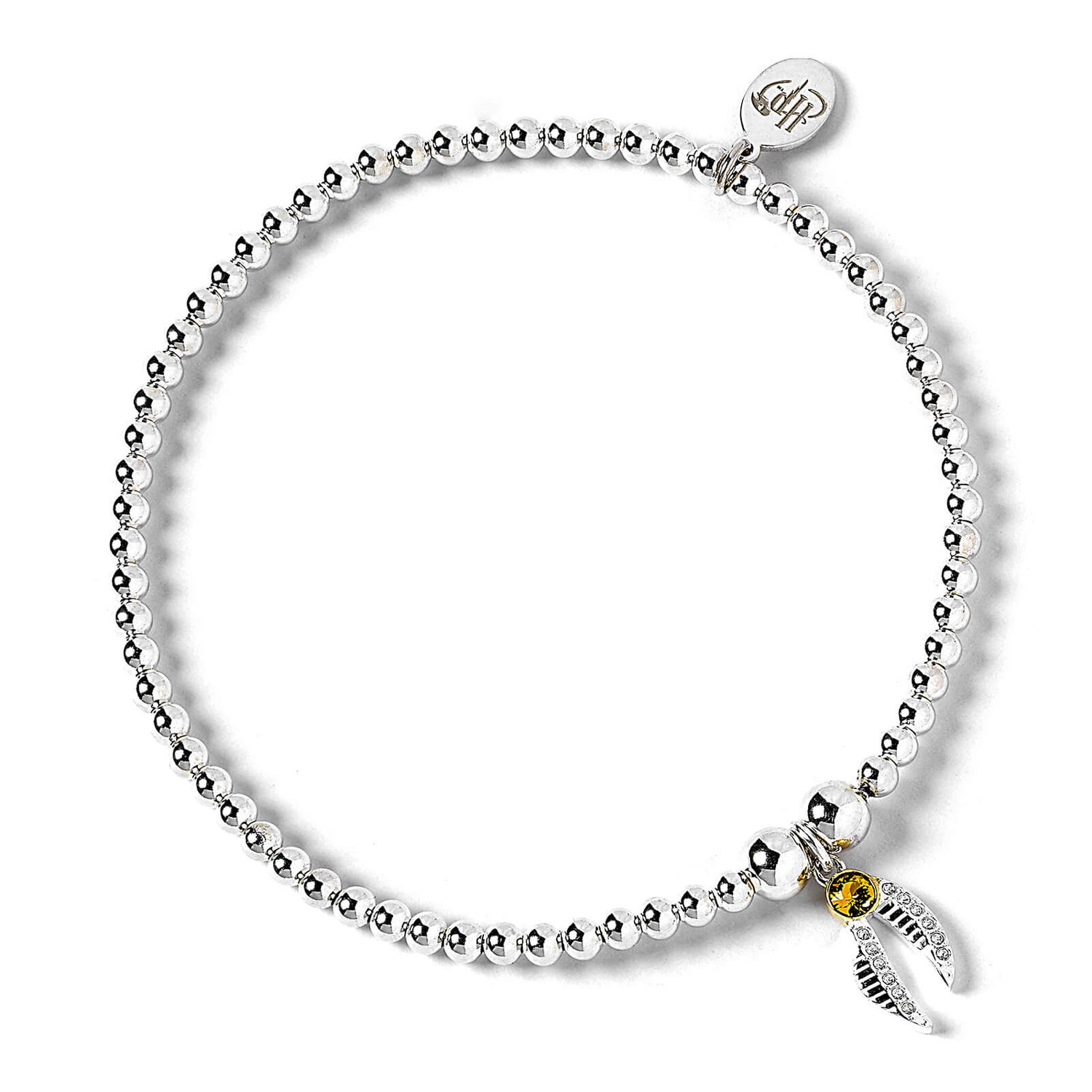 Harry Potter Ball Bead Bracelet with Golden Snitch Charm Embellished with Crystals - Sterling Silver