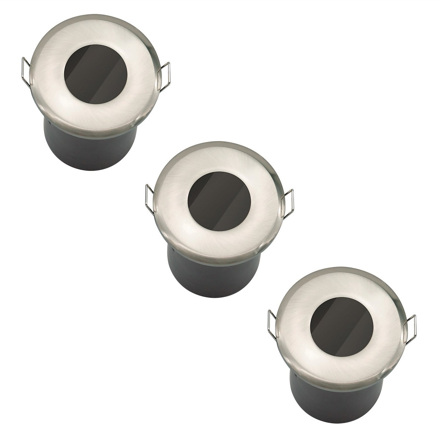 Fixed Fire Rated IP65 Pack 3 Downlights Brushed Nickel Homebase