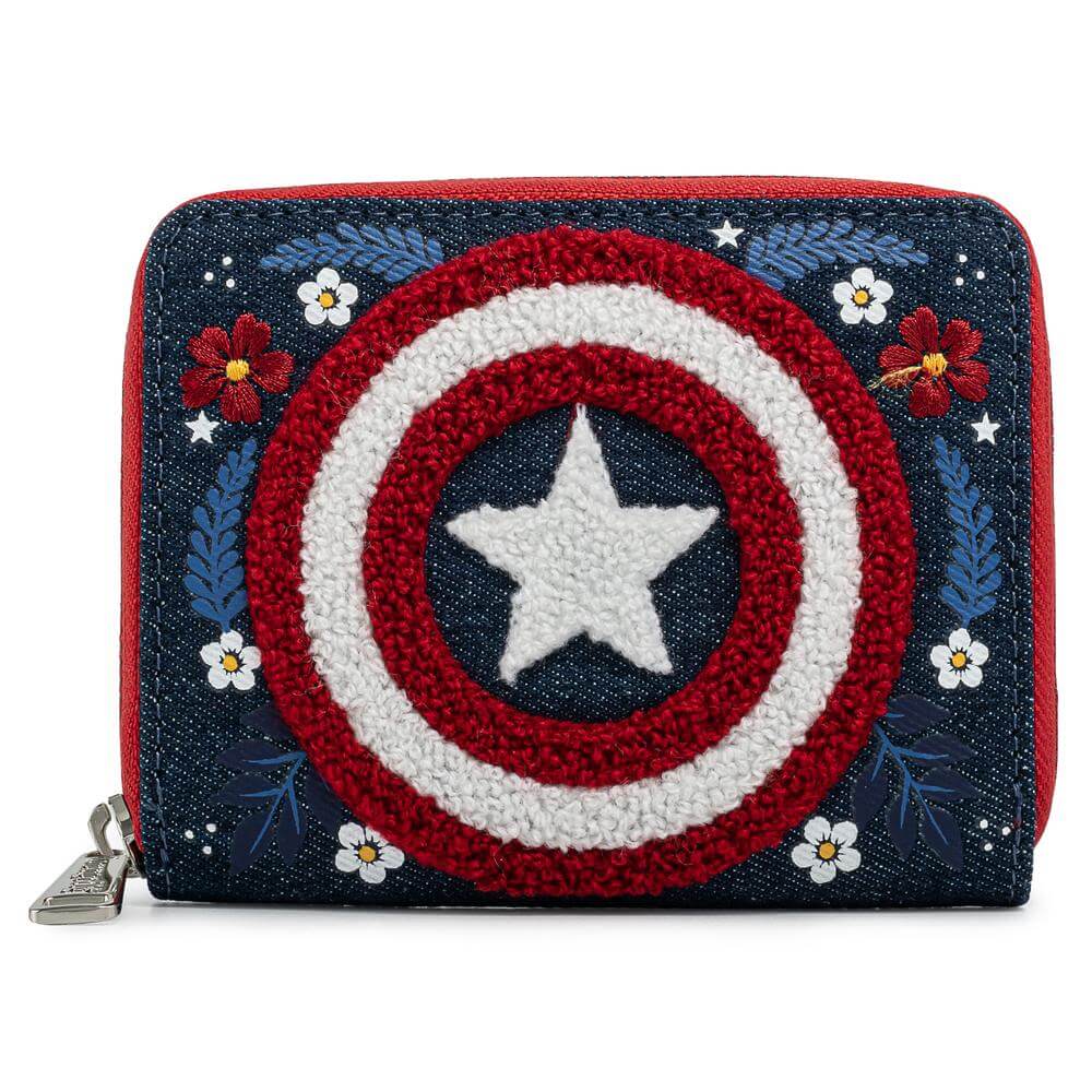 Loungefly Marvel Captain America 80th Anniversary Floral Sheild Zip Around Wallet