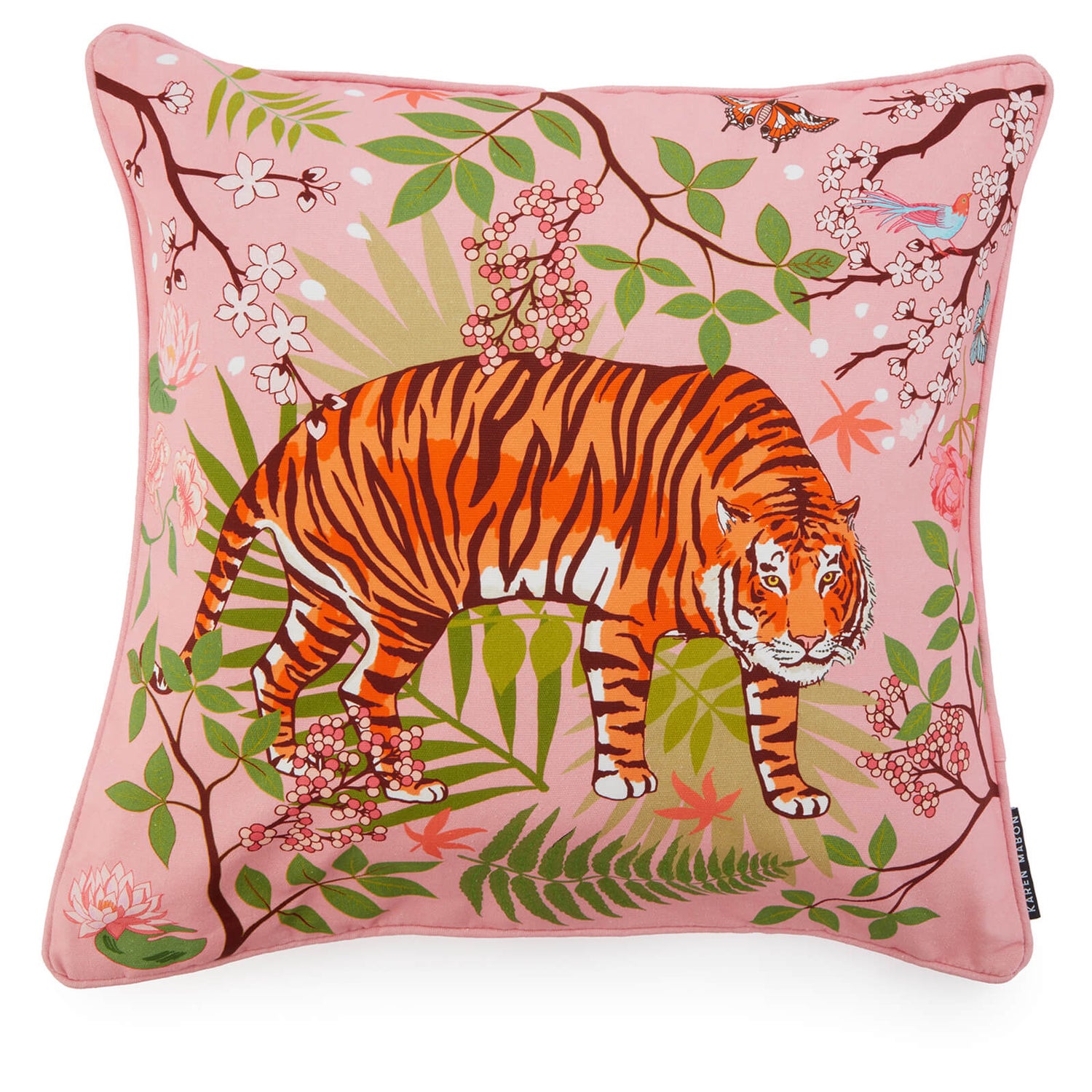 Karen Mabon Tiger Blossom Cushion - Pink - 45x45cm