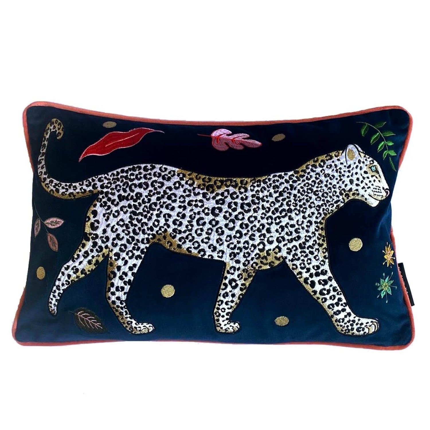 Karen Mabon Leopard Embroidered Cushion Right - 38x45cm